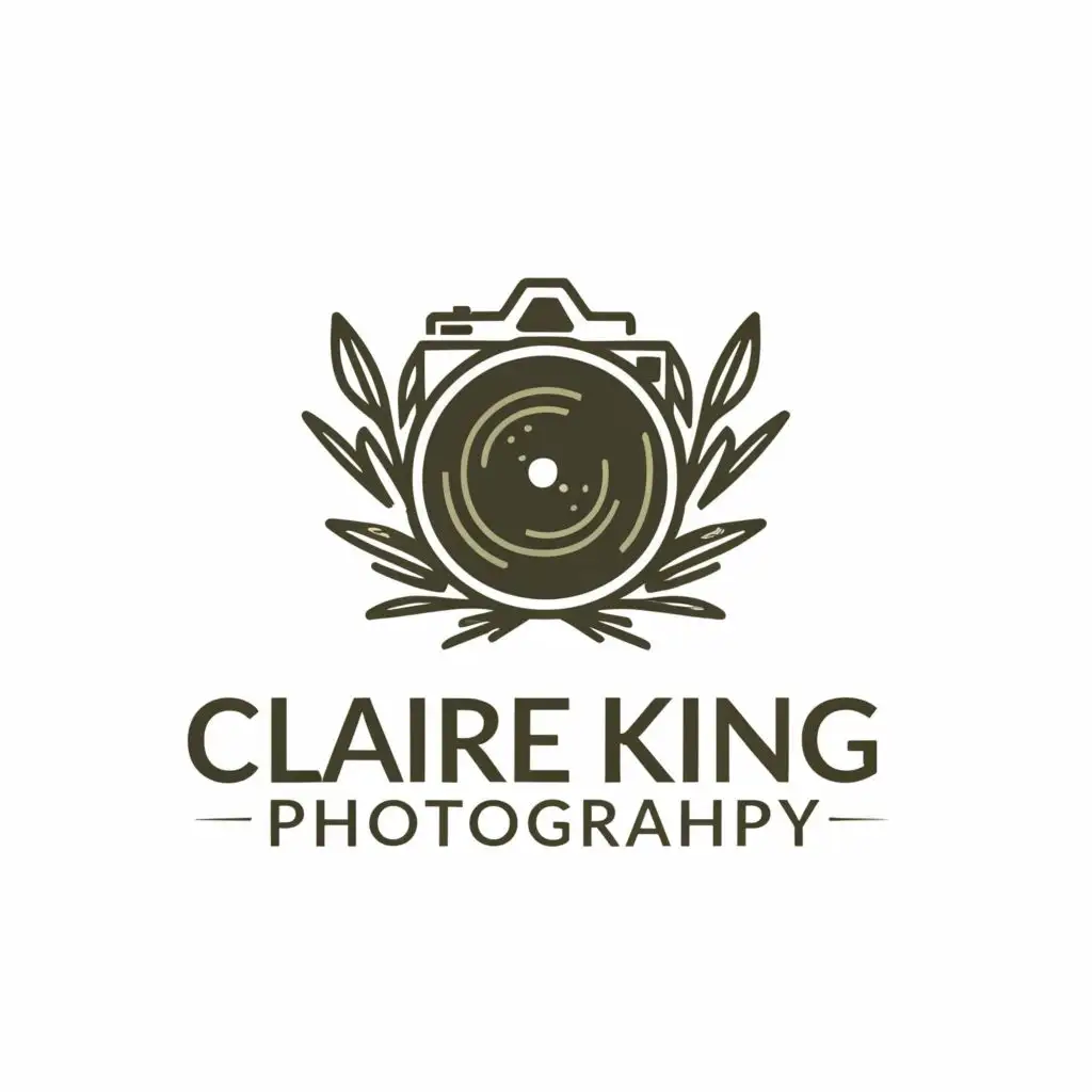 a logo design,with the text "Claire King Photography", main symbol:camera crown nature,Moderate,clear background