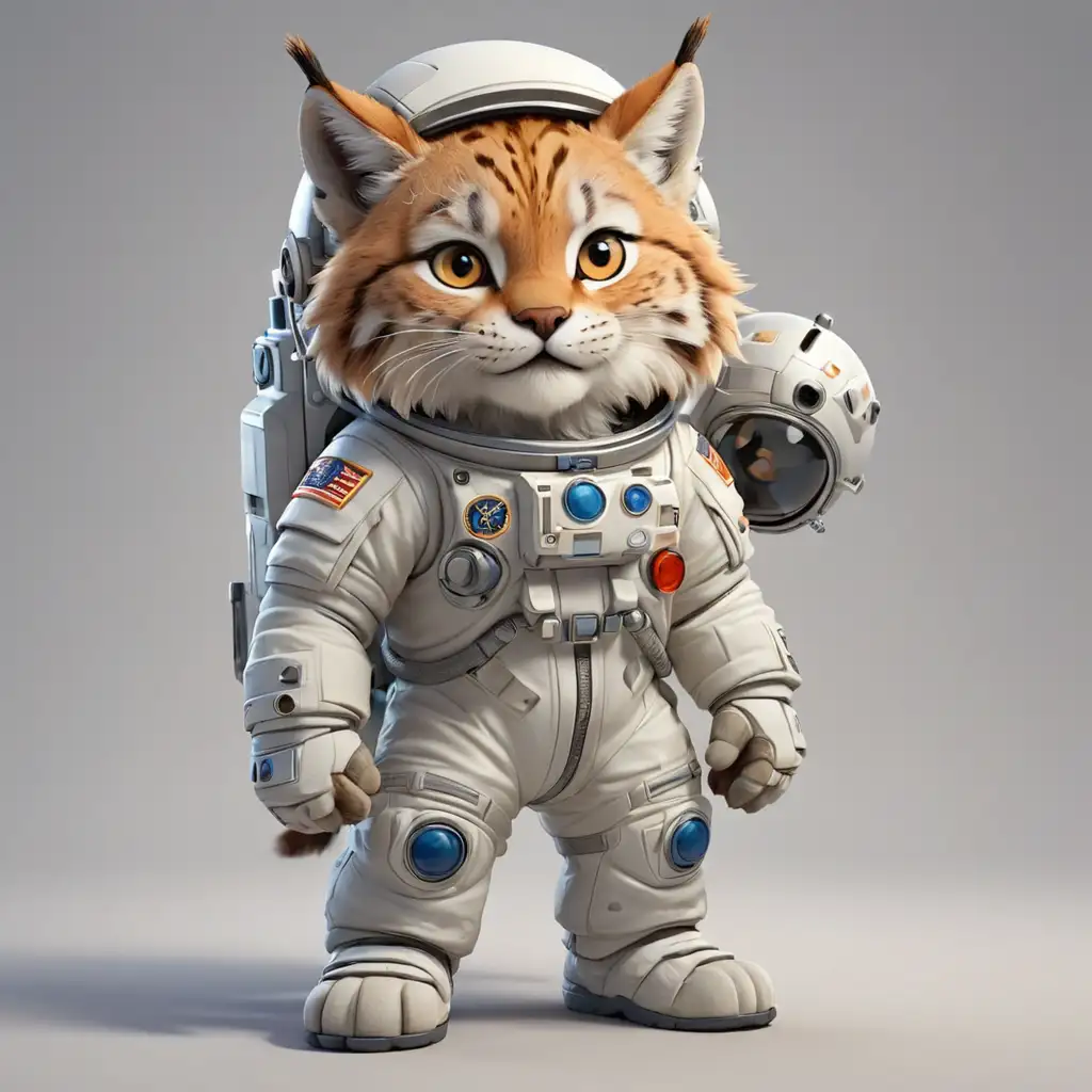 a lynx in cartoon style, full body, in astronaut clothes, clear background