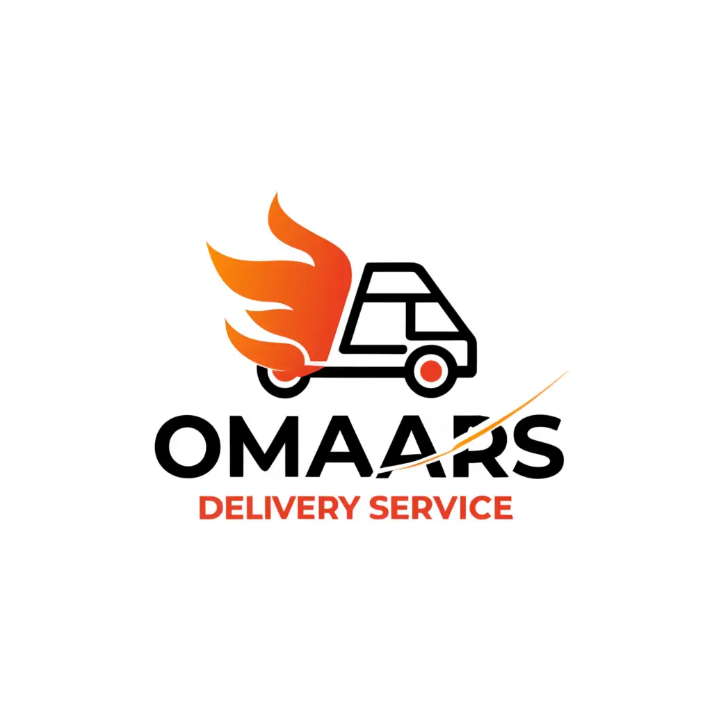 a logo design,with the text "Omar's Delivery Service", main symbol:delivery car with fire,Minimalistic,be used in Automotive industry,clear background