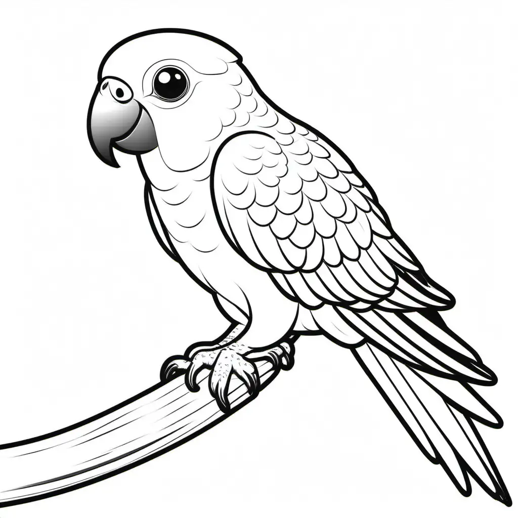 simple cute  single Conure
coloring page
line art
black and white
white background
no shadow or highlights