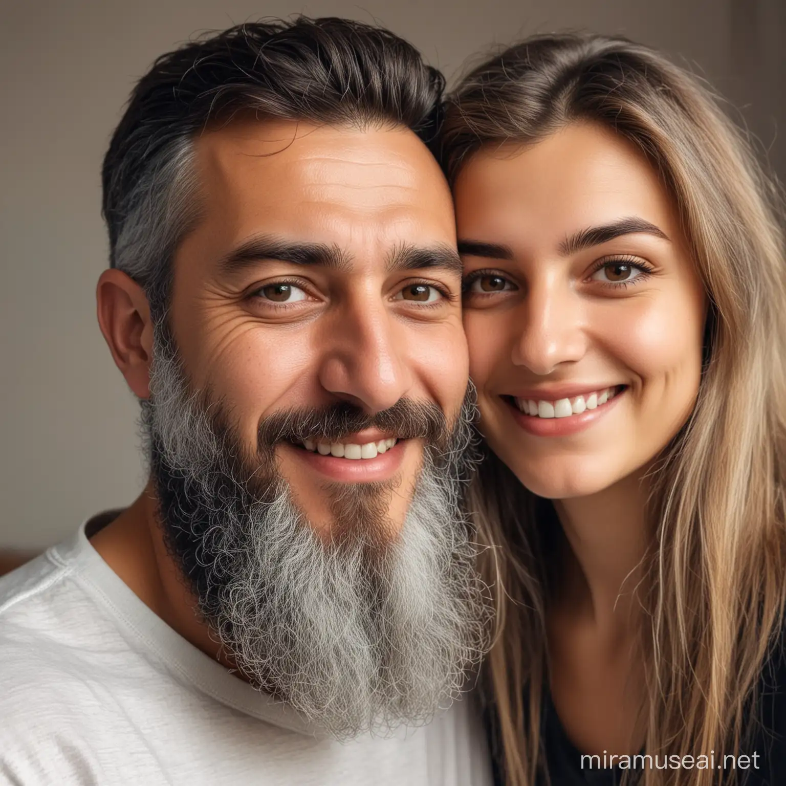 Turkish Man and Young Woman Admiring Picture Frame Joyful Lovers Moment