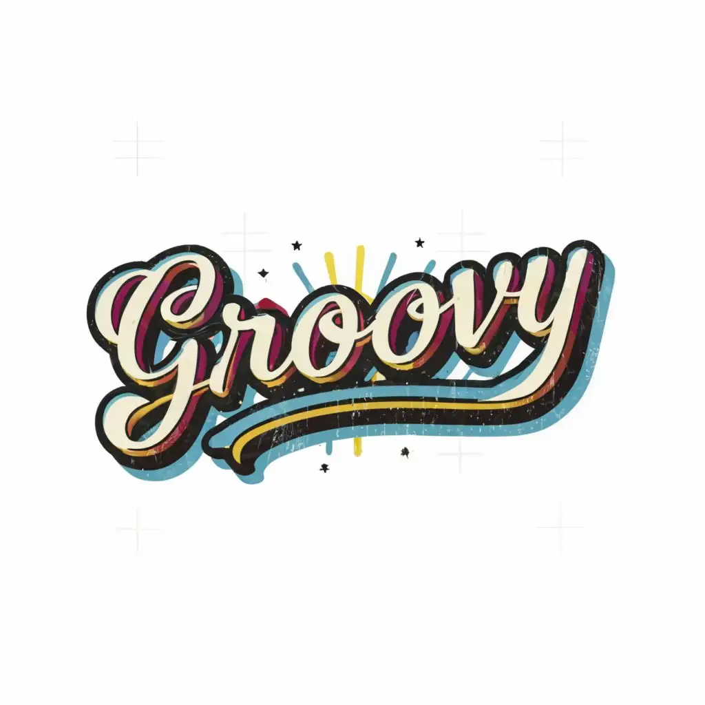 logo, create a logo vector  t-shirt design  with the text "Groovy"  typography white background , no words, intricate detailed , clear white background, no words,    , Contour, Vector, White Background, no words, ultra Detailed image , ultra sharp narrow outlined image, no jagged edges, very vibrant neon colors, no watermark, , with the text ".", typography