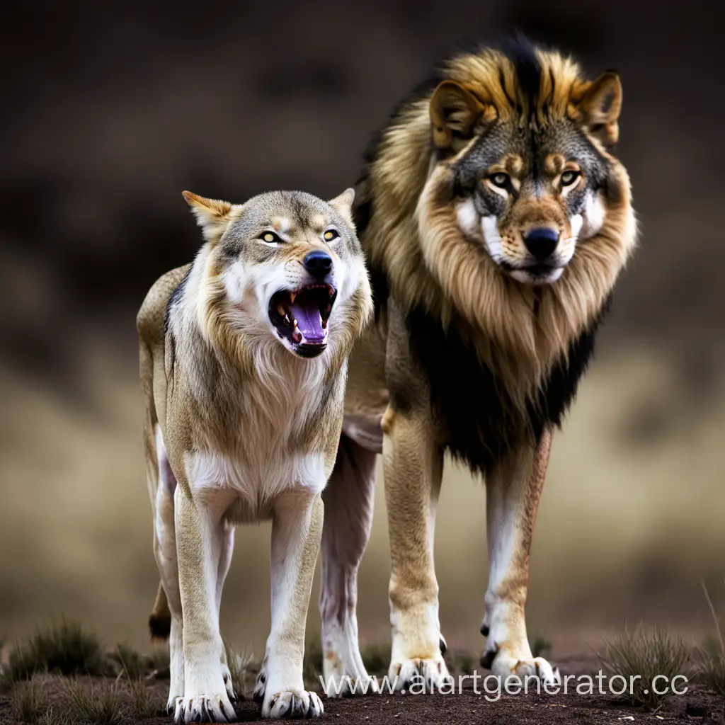 Majestic-Lion-and-Fierce-Wolf-in-Enchanting-Wilderness