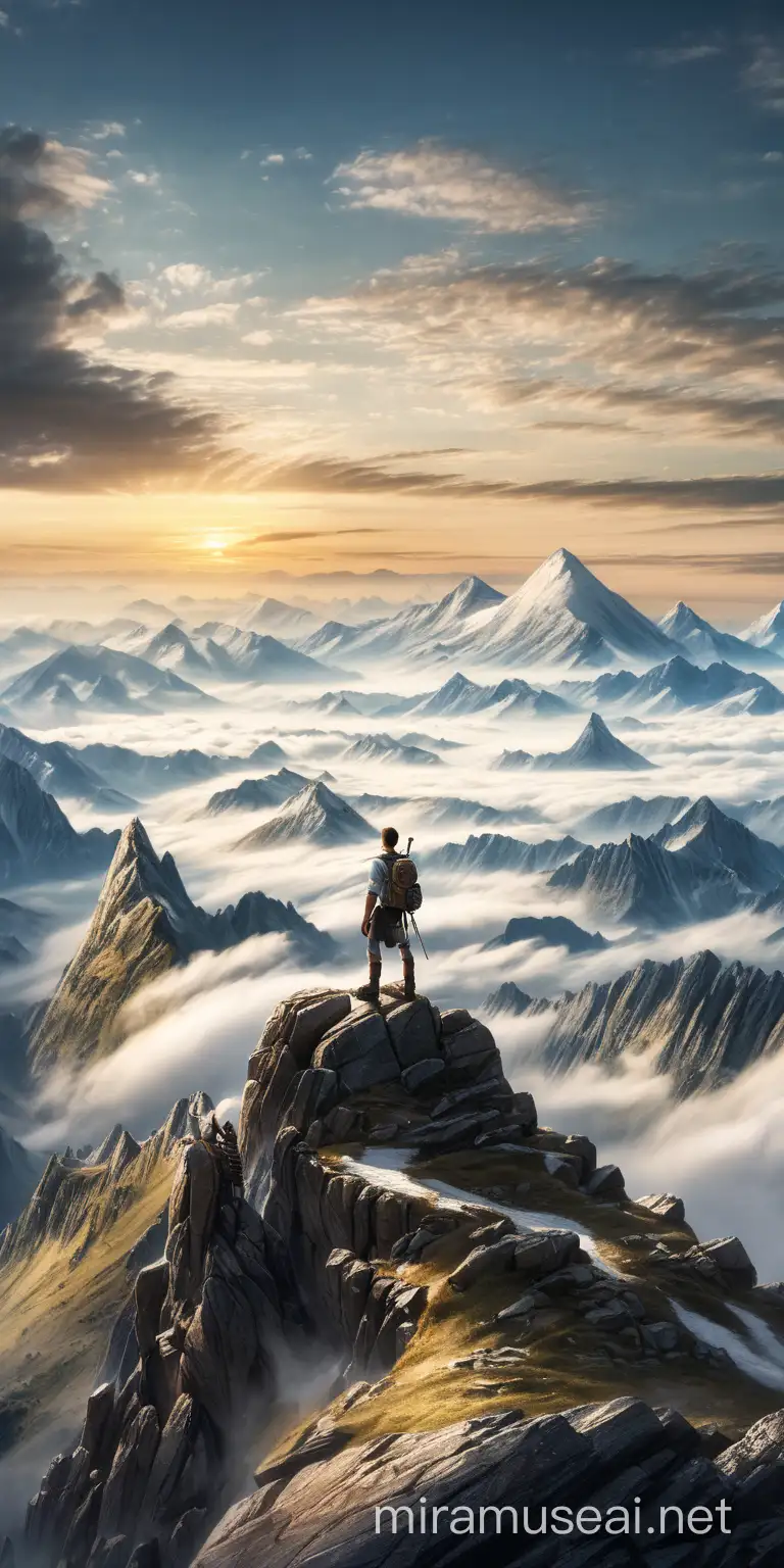 a man standing on a great mountain looking out over the whole country