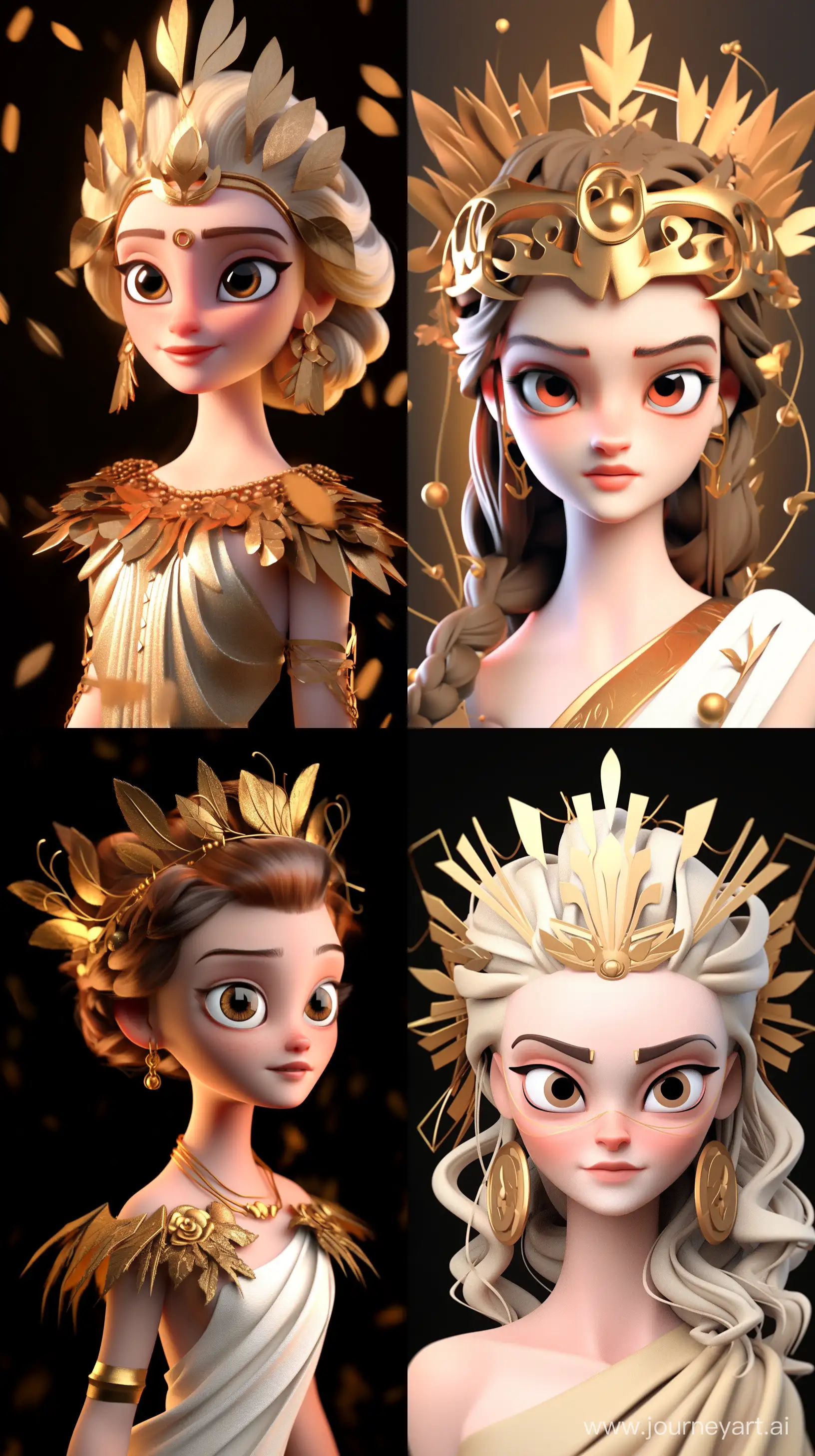 portrait of a greek goddess, as a medical student, in the style of white and black and gold, 3D animation, pixar style --niji --ar 9:16
