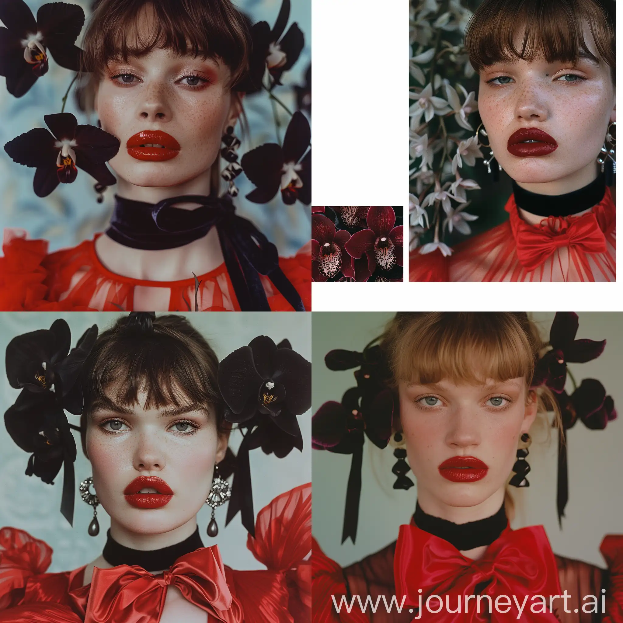 90s-Young-Model-in-Black-Orchids-Collage-Portrait