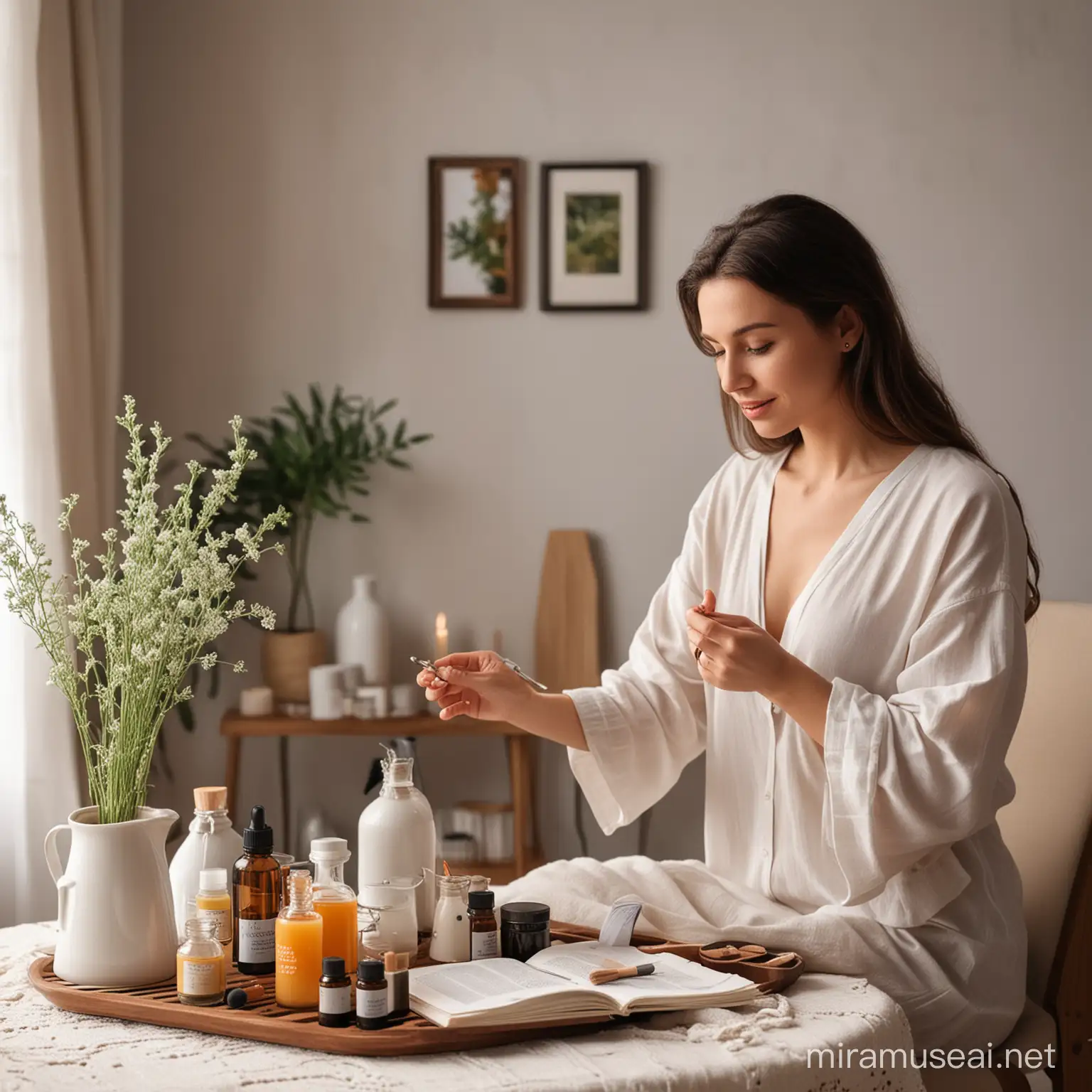 Woman at Home Creating NonFire Aromatherapy Art