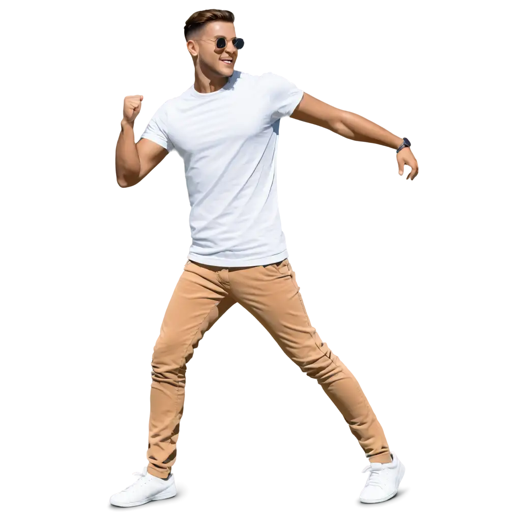 realistic male in white tee dancing