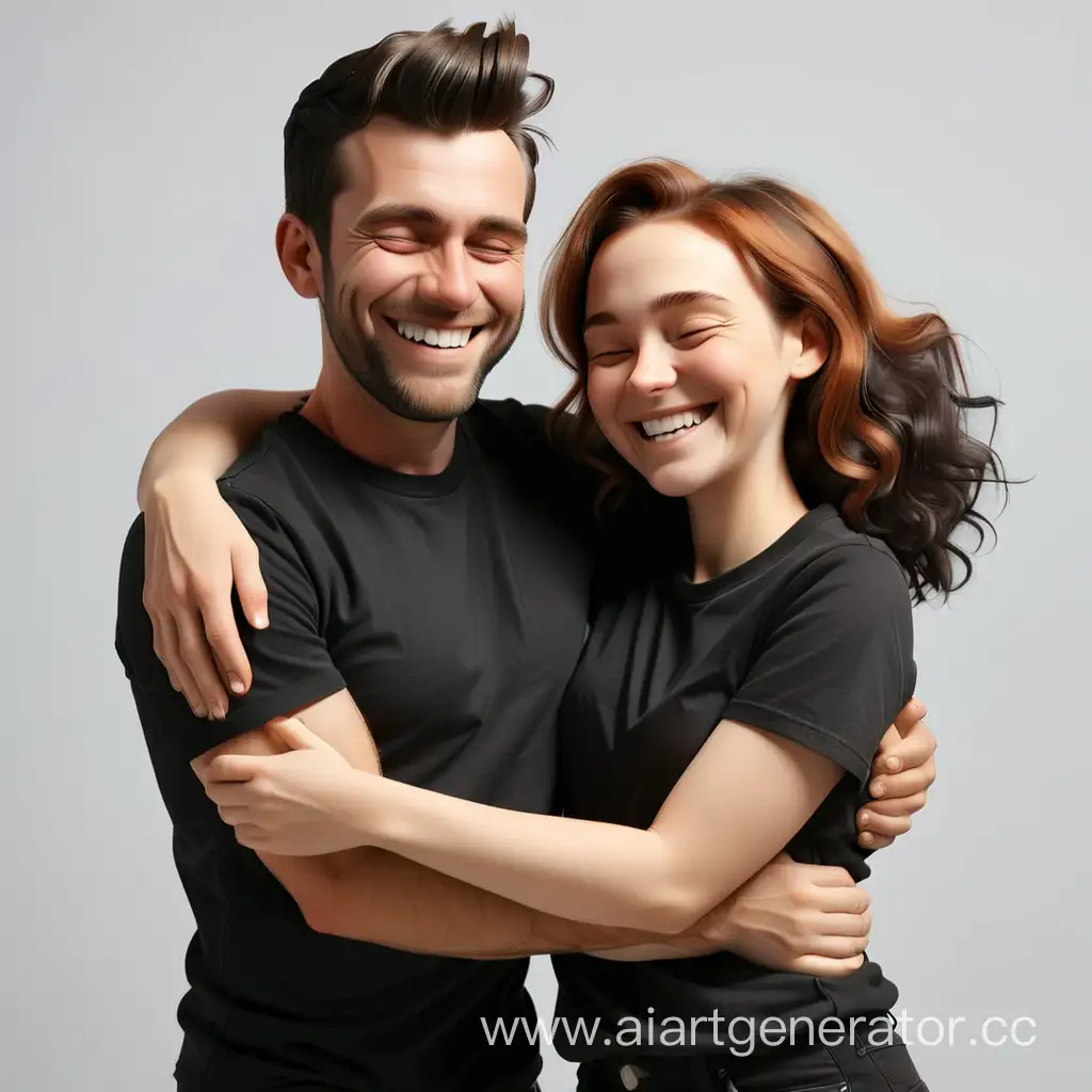 мужчина с женщиной в черной футболке улыбаются в обнимку
