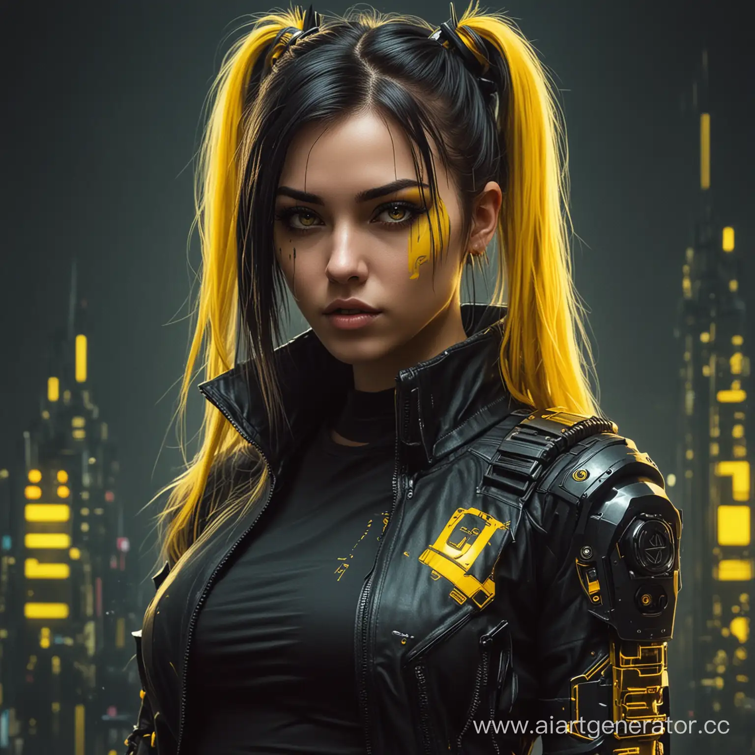 Cyberpunk-Girl-in-Black-and-Yellow-Futuristic-Urban-Portrait