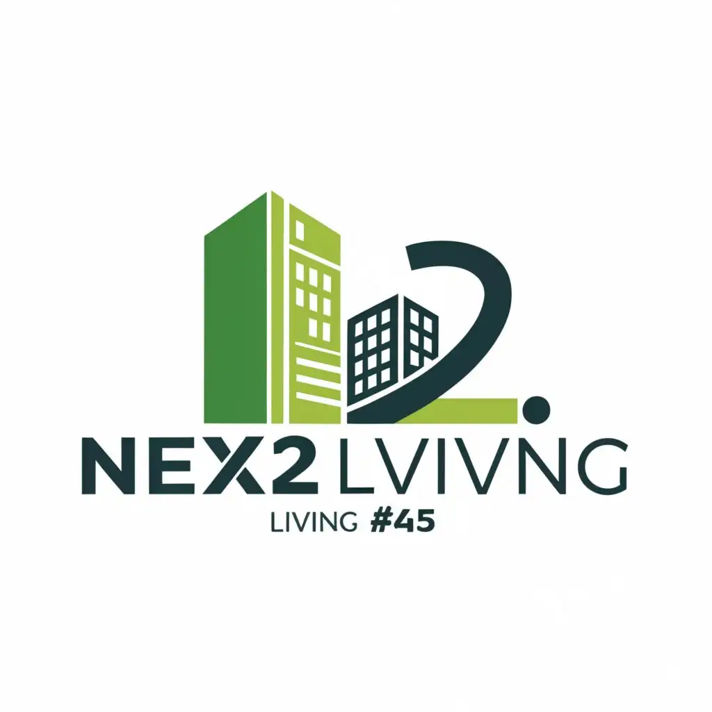 logo, Overall, "NEX² Living '45" represents a new construction project and thus the vision of environmentally friendly and innovative living at a new level by the year 2045. The name suggests an advanced, sustainable lifestyle and highlights your project as a pioneer in green building. Create a modern logo with the inscription. Create it plagiarism-free and add the slogan "living the standard of tomorrow today.", with the text "NEX² Living 45", typography