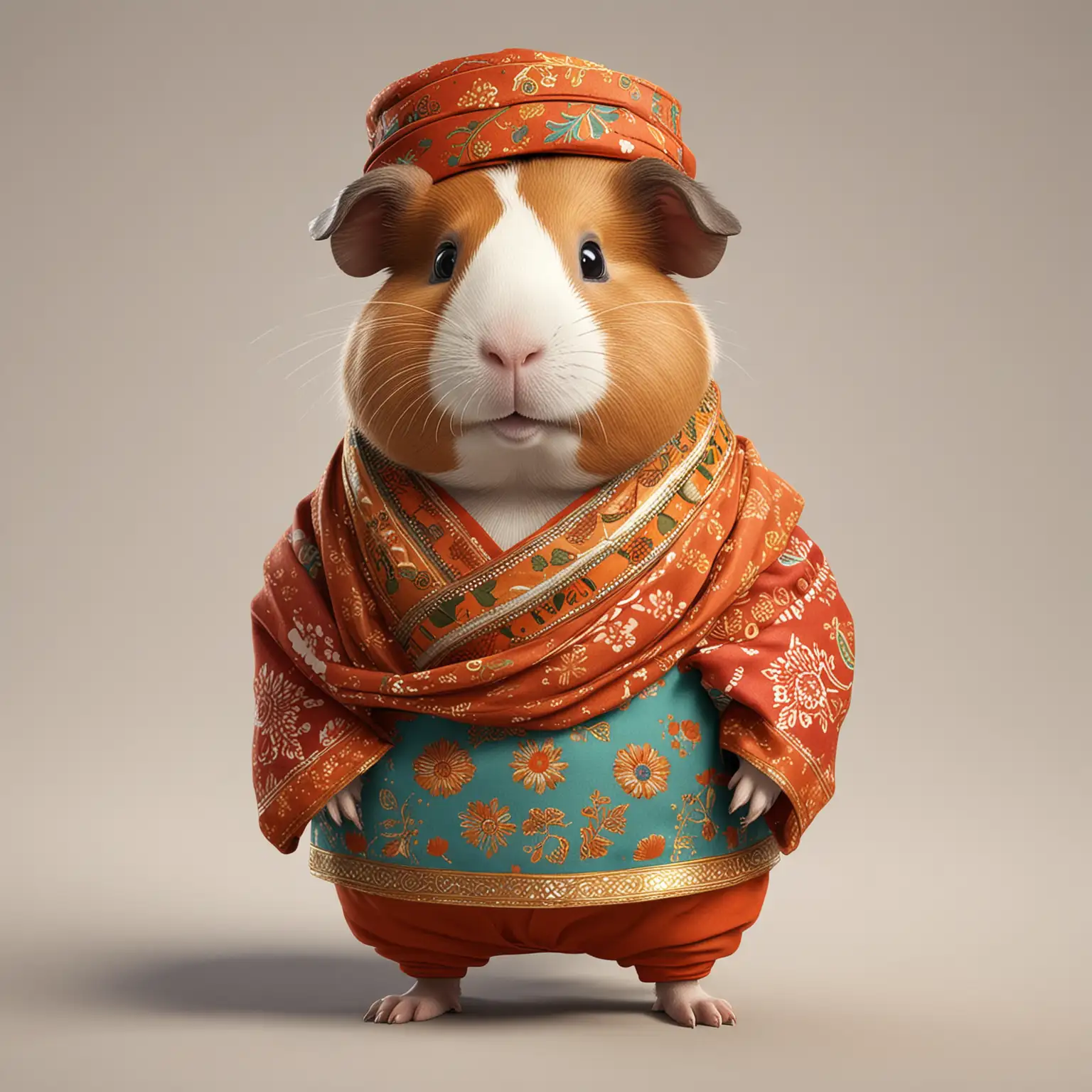 a cute Guinea pig in cartoon style in full body with indian clothes with clear background