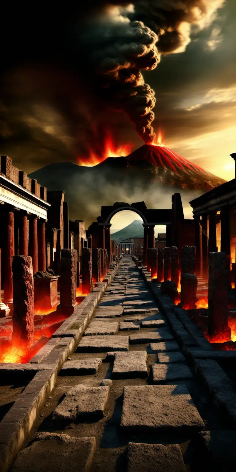 Title: "Temporal Edge: Pompeii on the Brink of Time"

Prompt: Create an image that conveys the sense of Pompeii standing on the temporal edge, with the eruption looming in the background, symbolizing the imminent catastrophe.