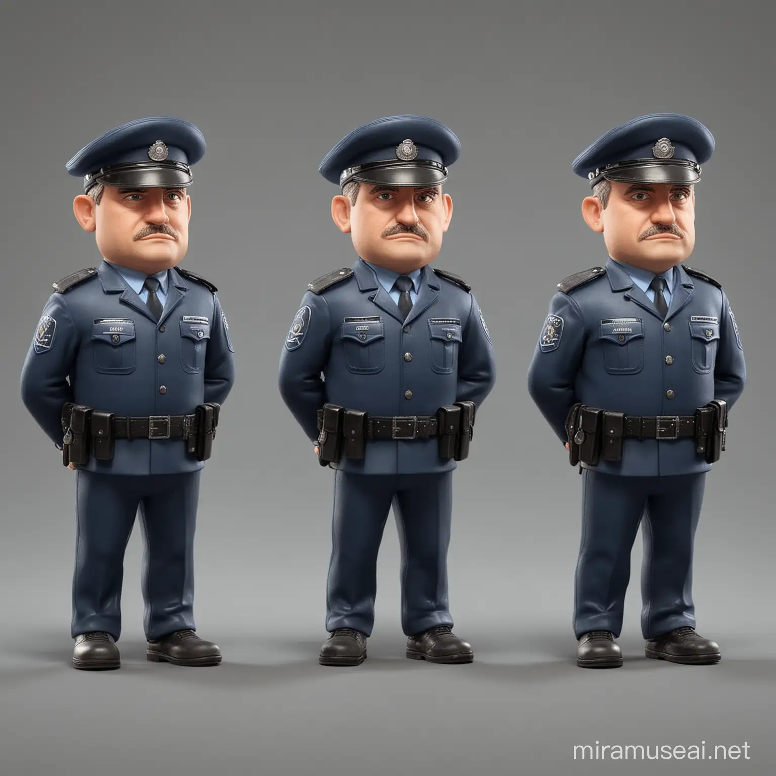 Group of Miniature Policemen in Realistic 34 Perspective