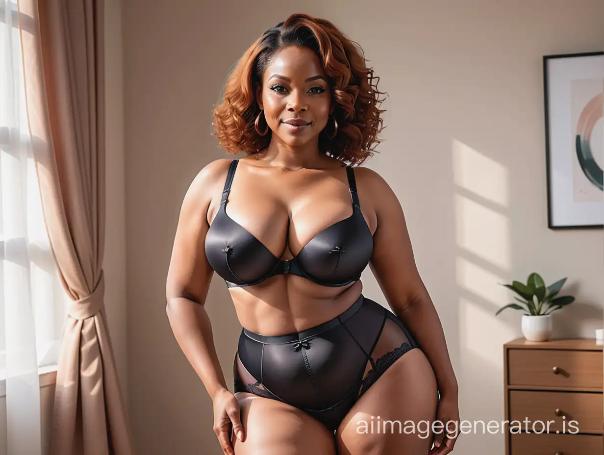 Black mature woman in push up bra big hips satin underwear high waisted ultra realistic