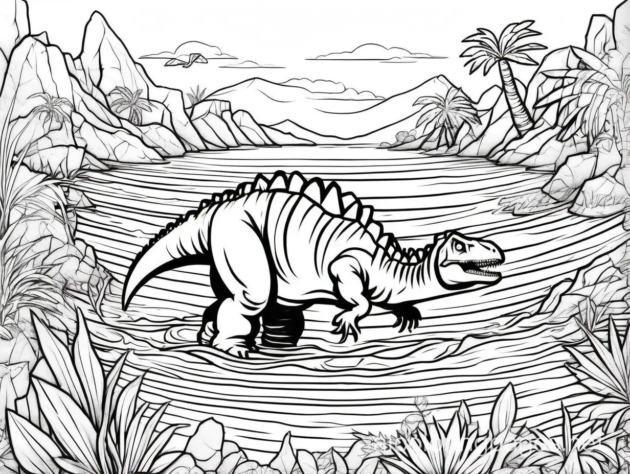 Dinosaurs-Swimming-Coloring-Page-Simplified-Line-Art-on-White-Background