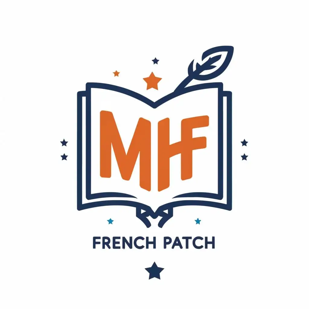 logo, a book, with the text "MHF French patch", typography, be used in Entertainment industry