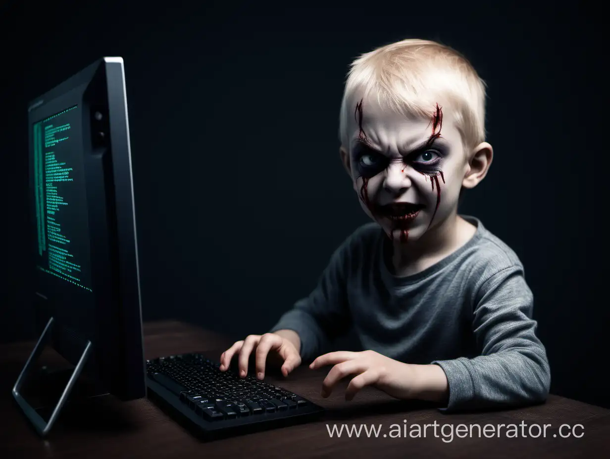 create an evil child, with a computer where the error is shown