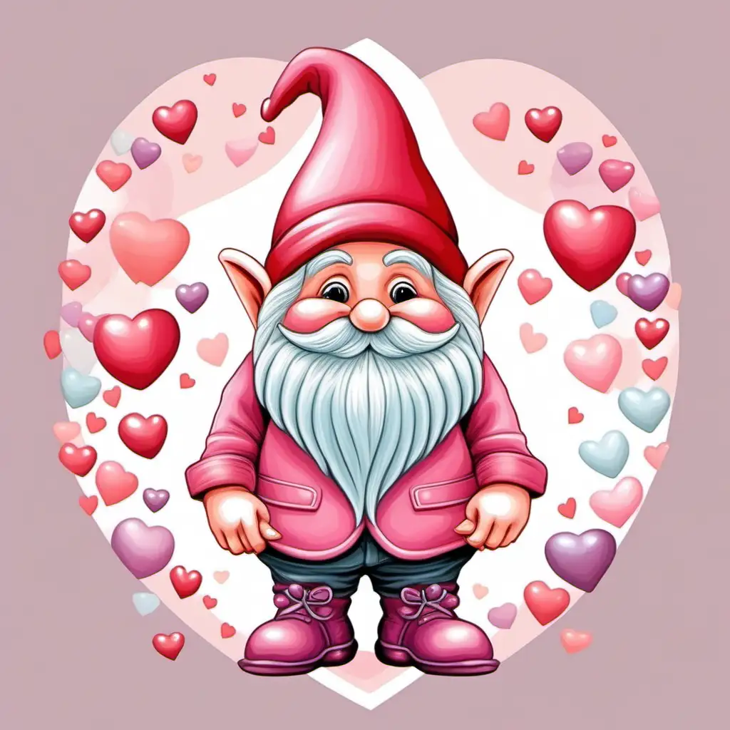 Charming Valentine Cartoon Gnome in Pastel Colors