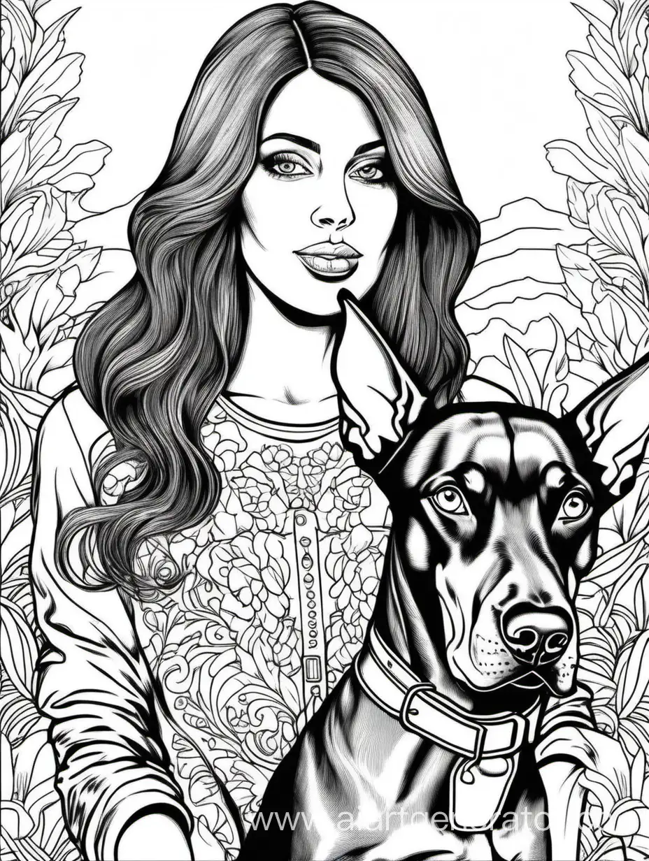 Detailed-Coloring-Picture-of-a-Girl-with-Doberman