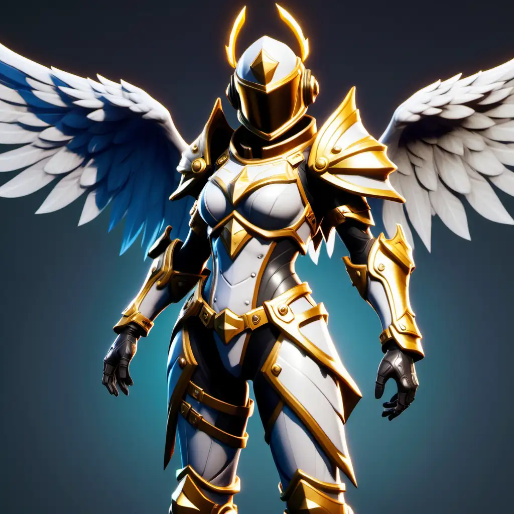 female fortnite scifi angelic with wings style paladin skin with judgement armor from wow dark knight  helmet
