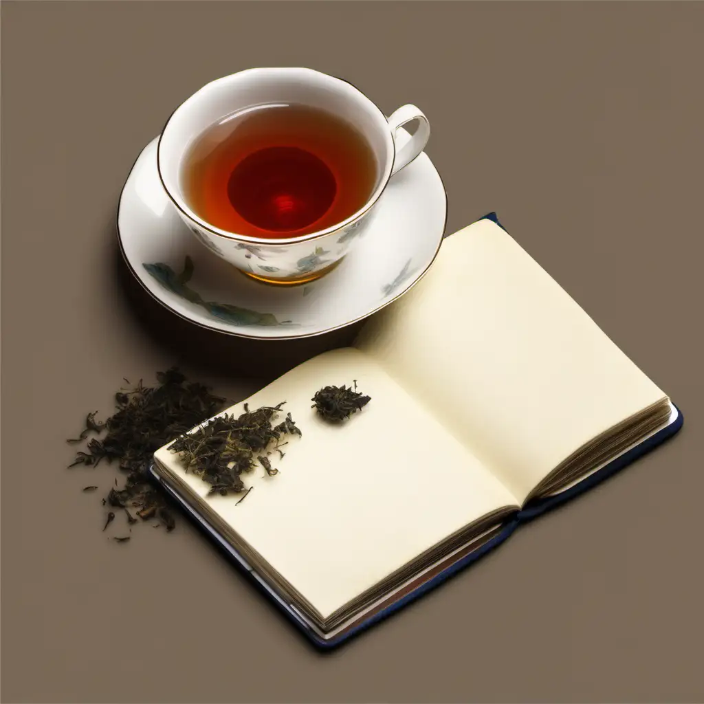 Tea Cup and Notebook on Transparent Background