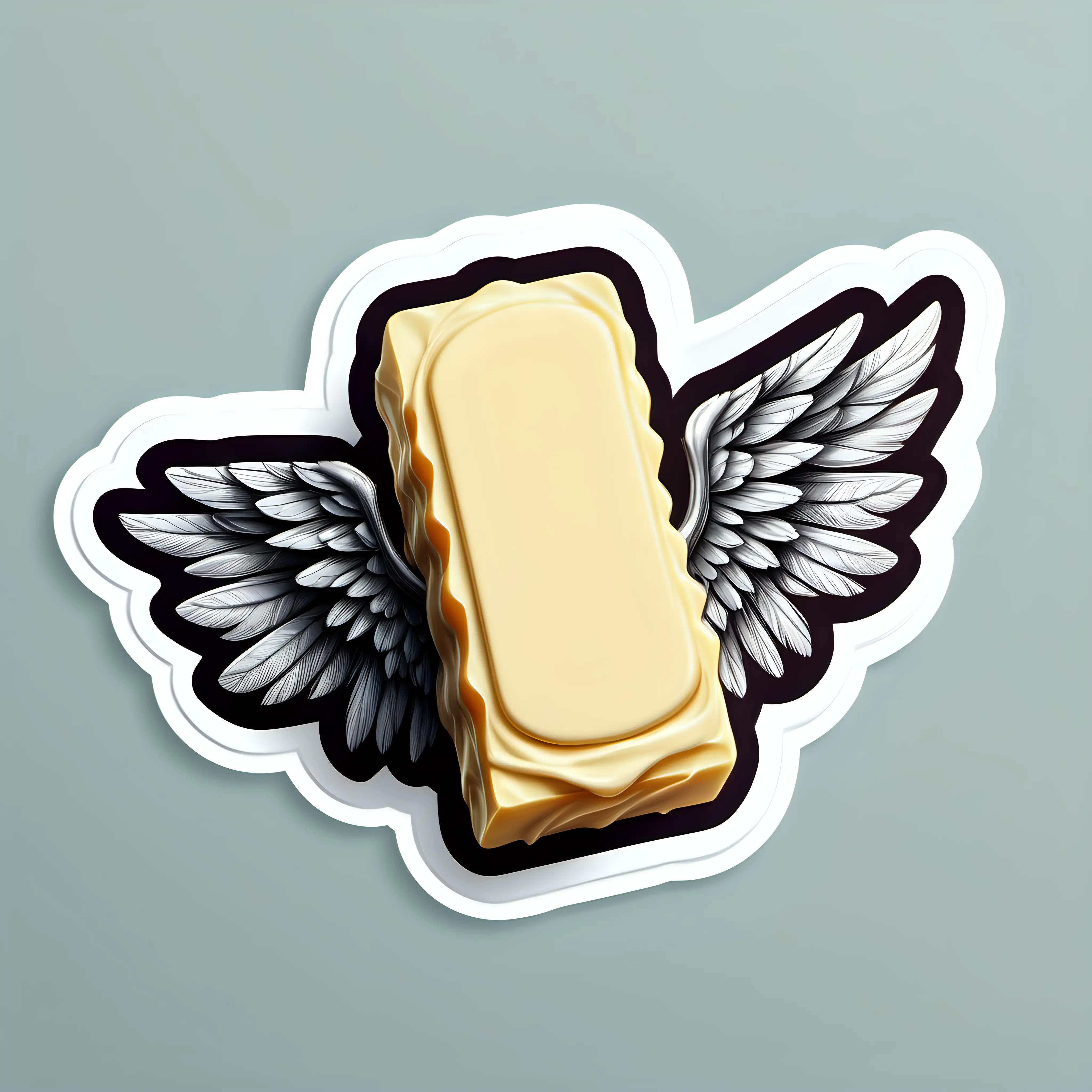 Hyper realistic butter with wings, sticker style