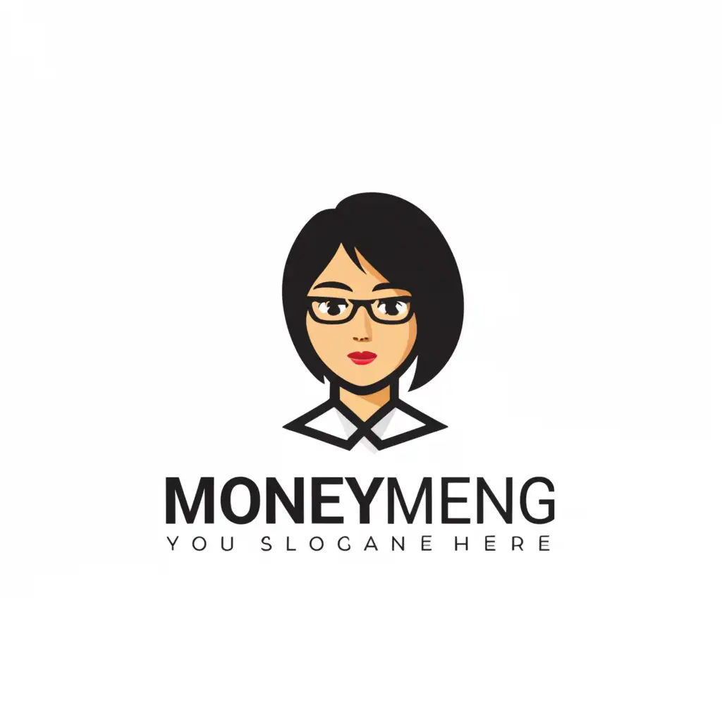 a logo design,with the text 'MoneyMeng', main symbol:asian woman with glasses,Moderate,clear background