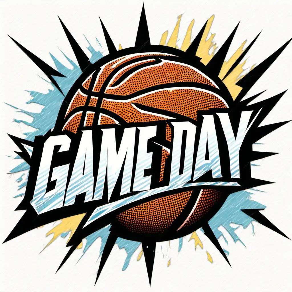GAME DAY, PASTEL, BASKETBALL, DISTRESSED, LIGHTNING BOLT DOWN THE CENTER, WHITE BACKGROUND
