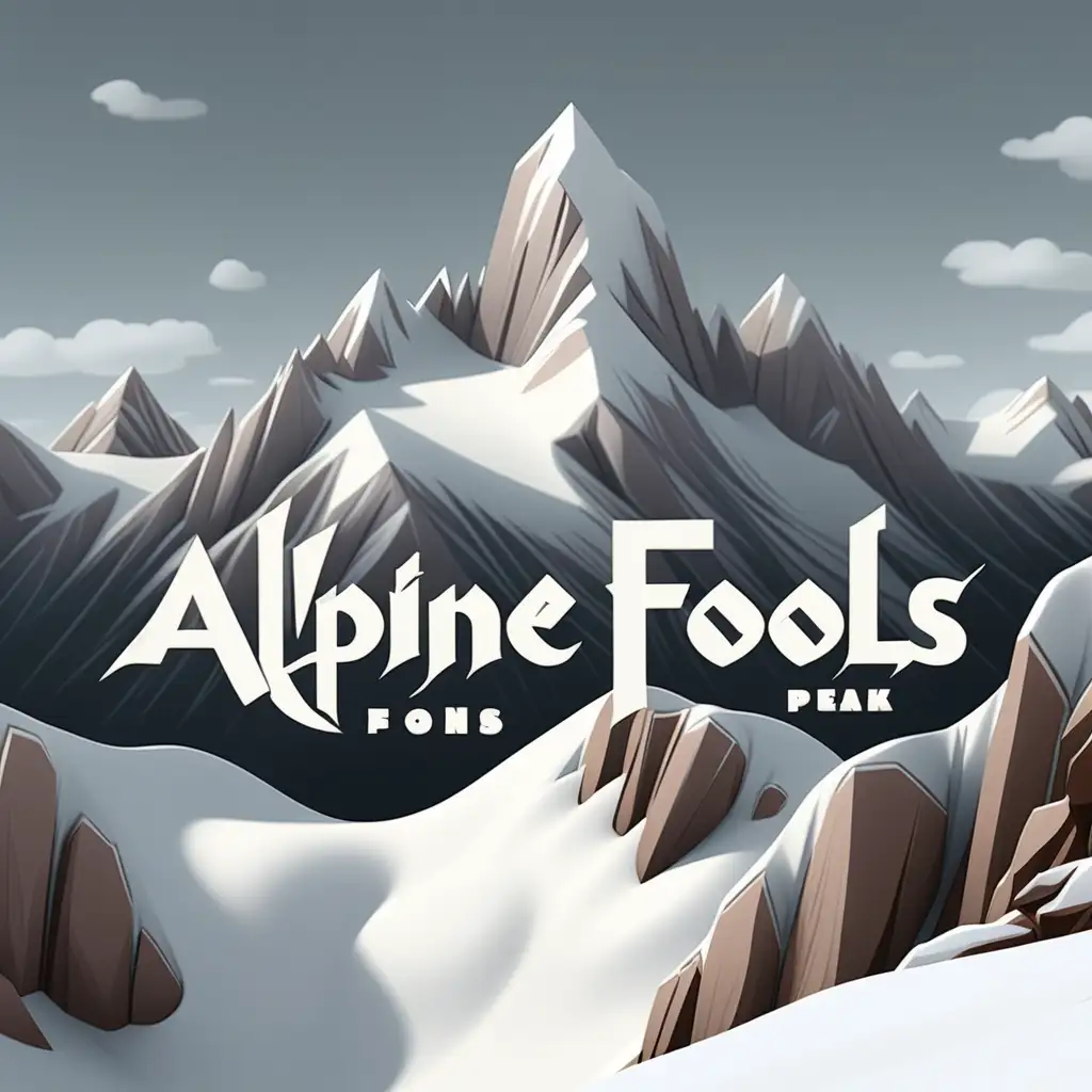 ALPINE FOOLS written in snowy peaks font