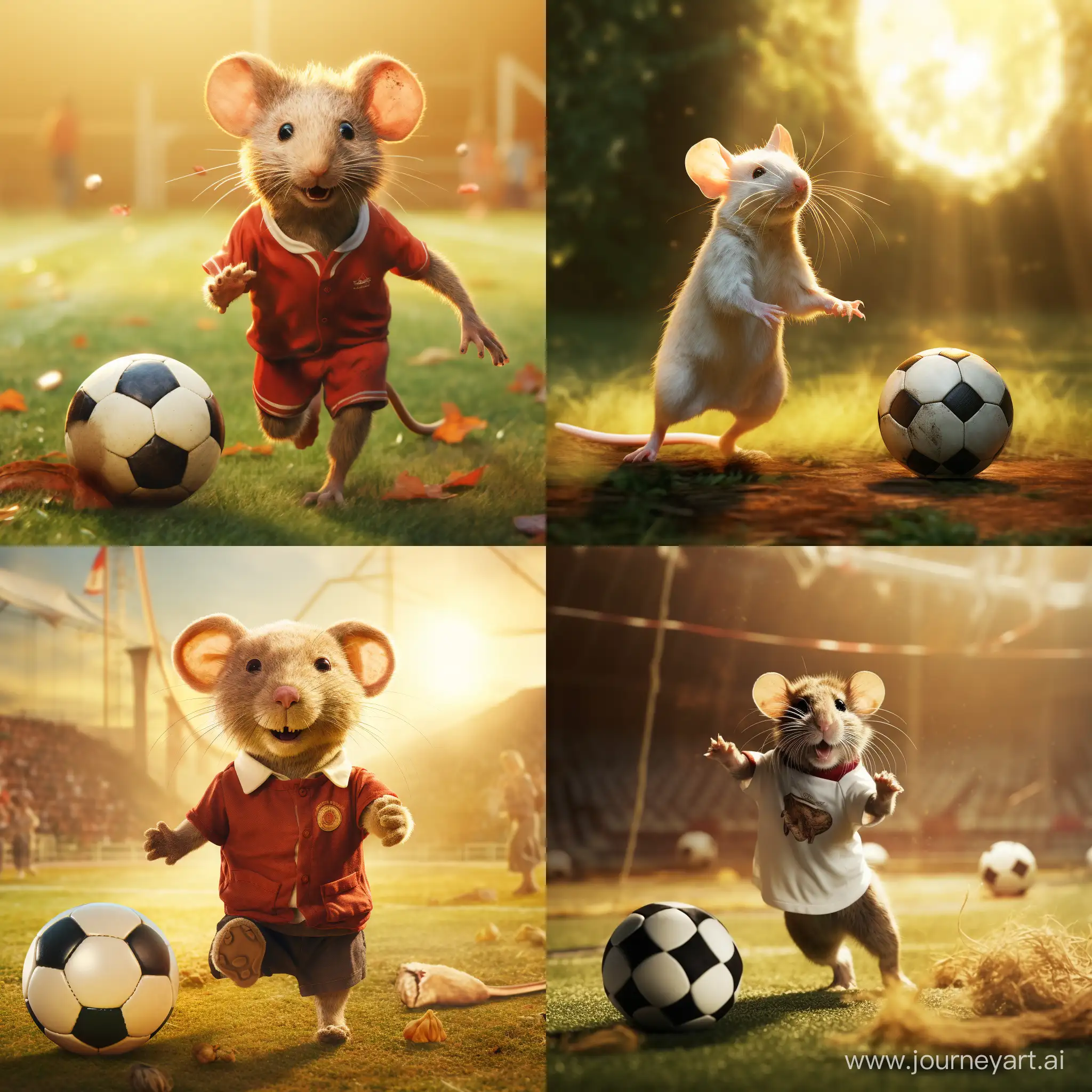Mouse playing football at sun