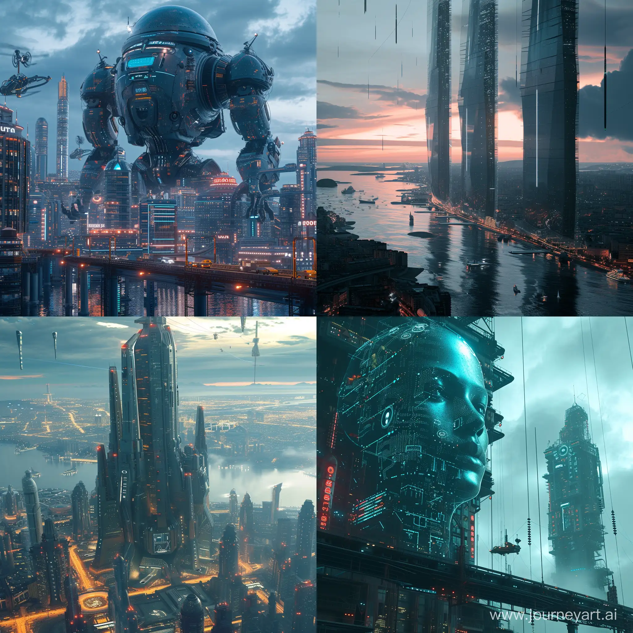Futuristic Vladivostok, strong artificial intelligence technology, in cinematic futuristic style