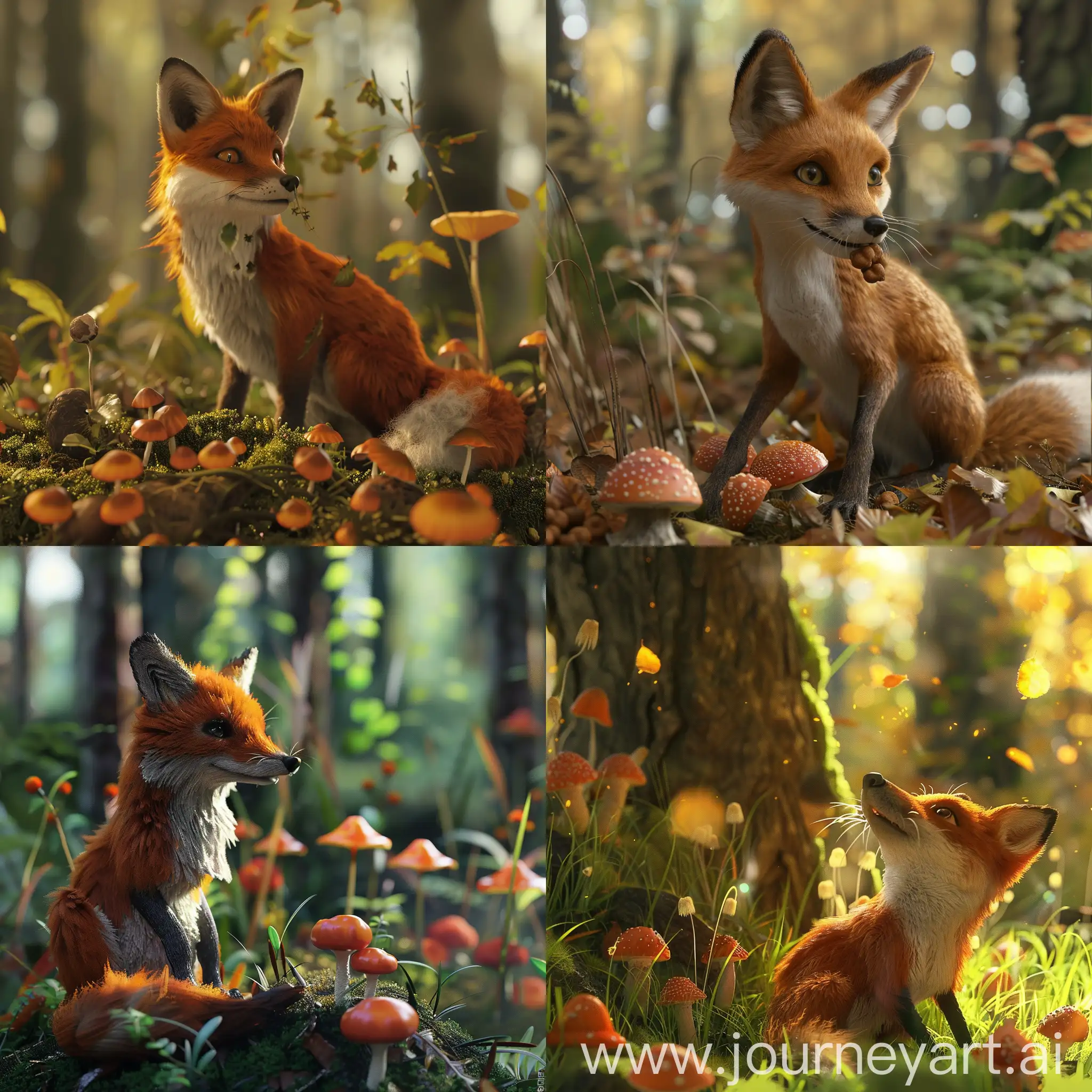 A fox eats chanterelles :: 3D animation 