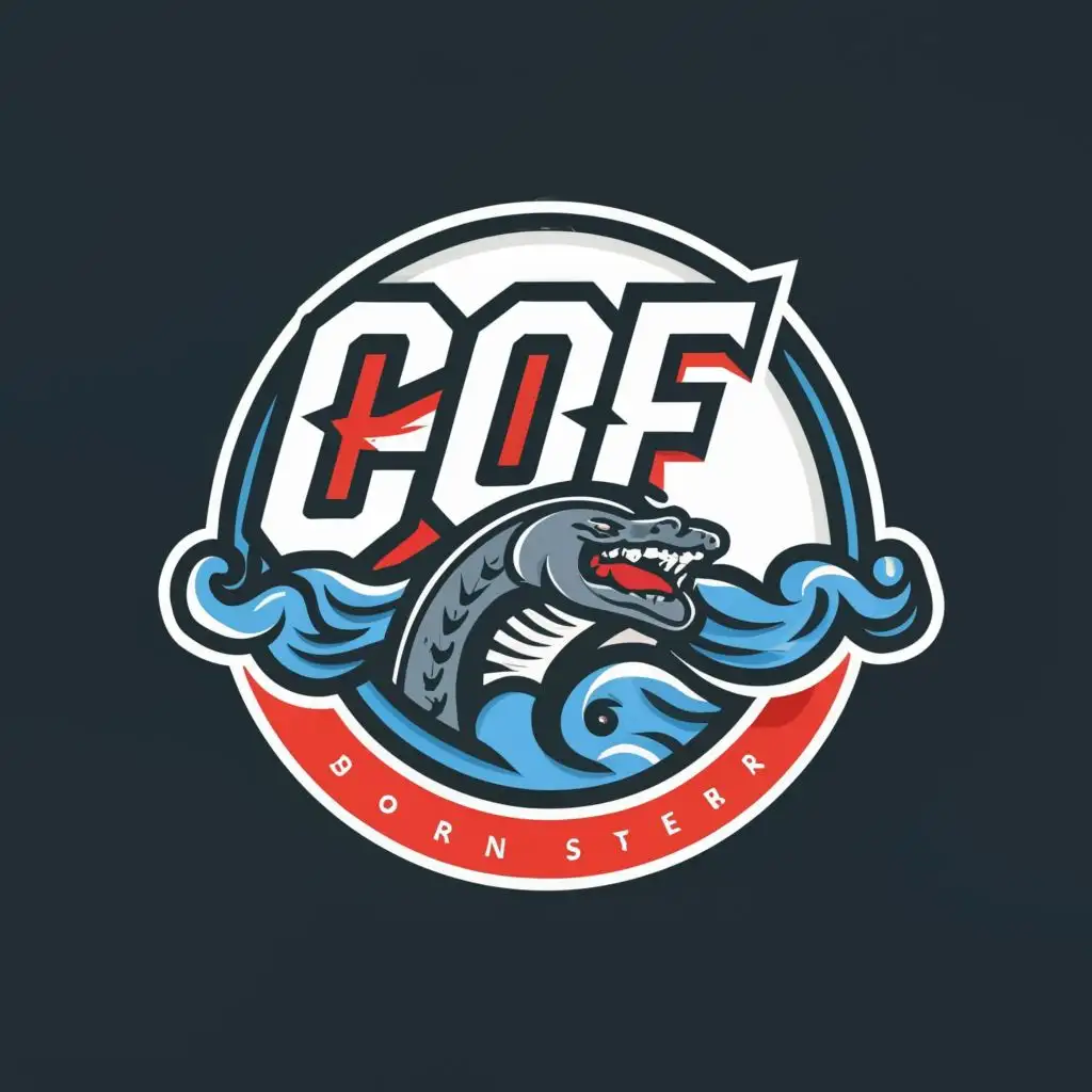 logo, River monster, with the text "COF", typography, be used in Sports Fitness industry
