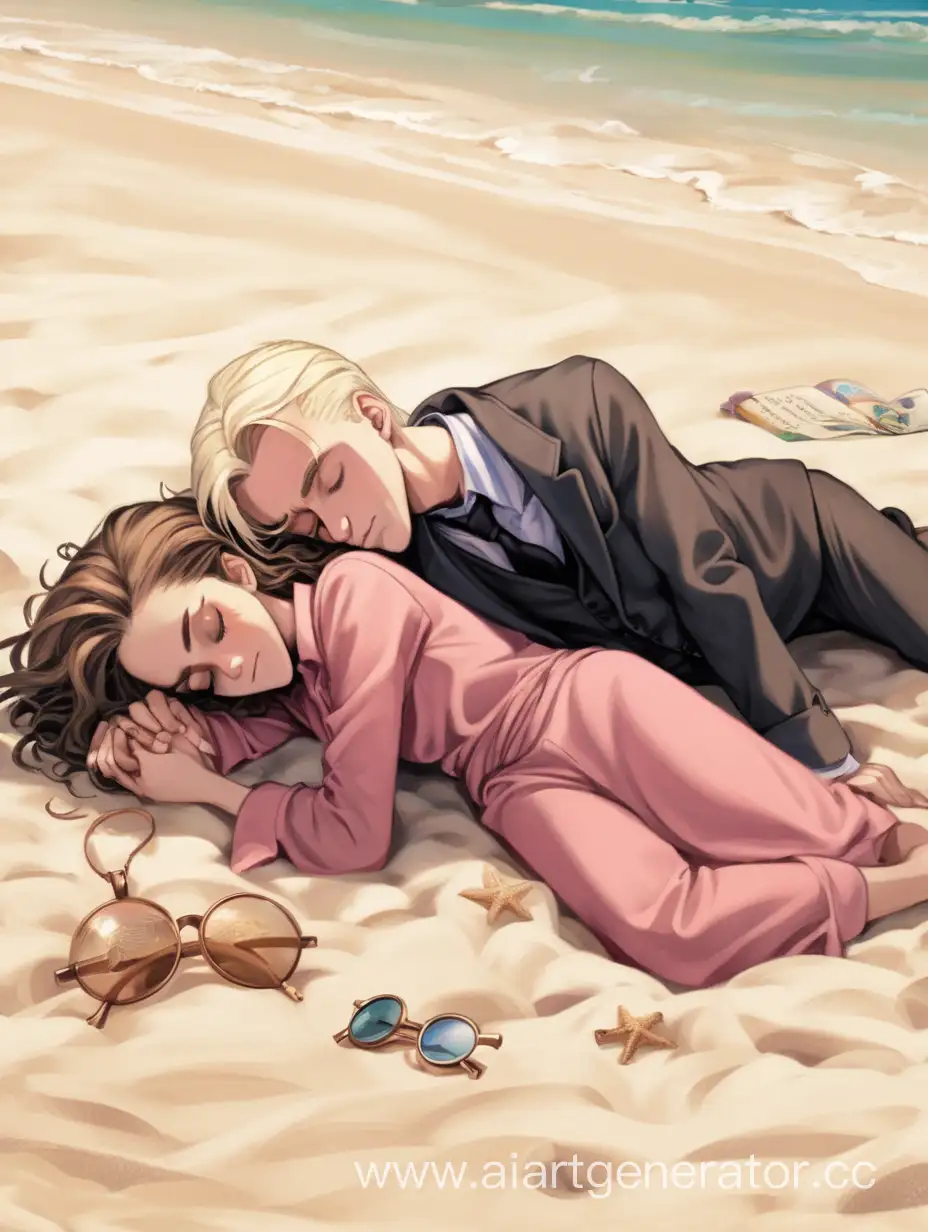 Draco-Malfoy-and-Hermione-Granger-Sleeping-Together-on-the-Beach