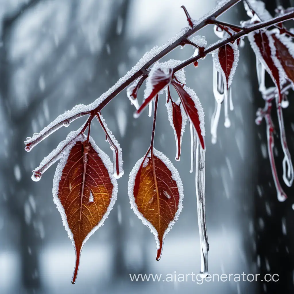 冻雨，树叶树枝结冰