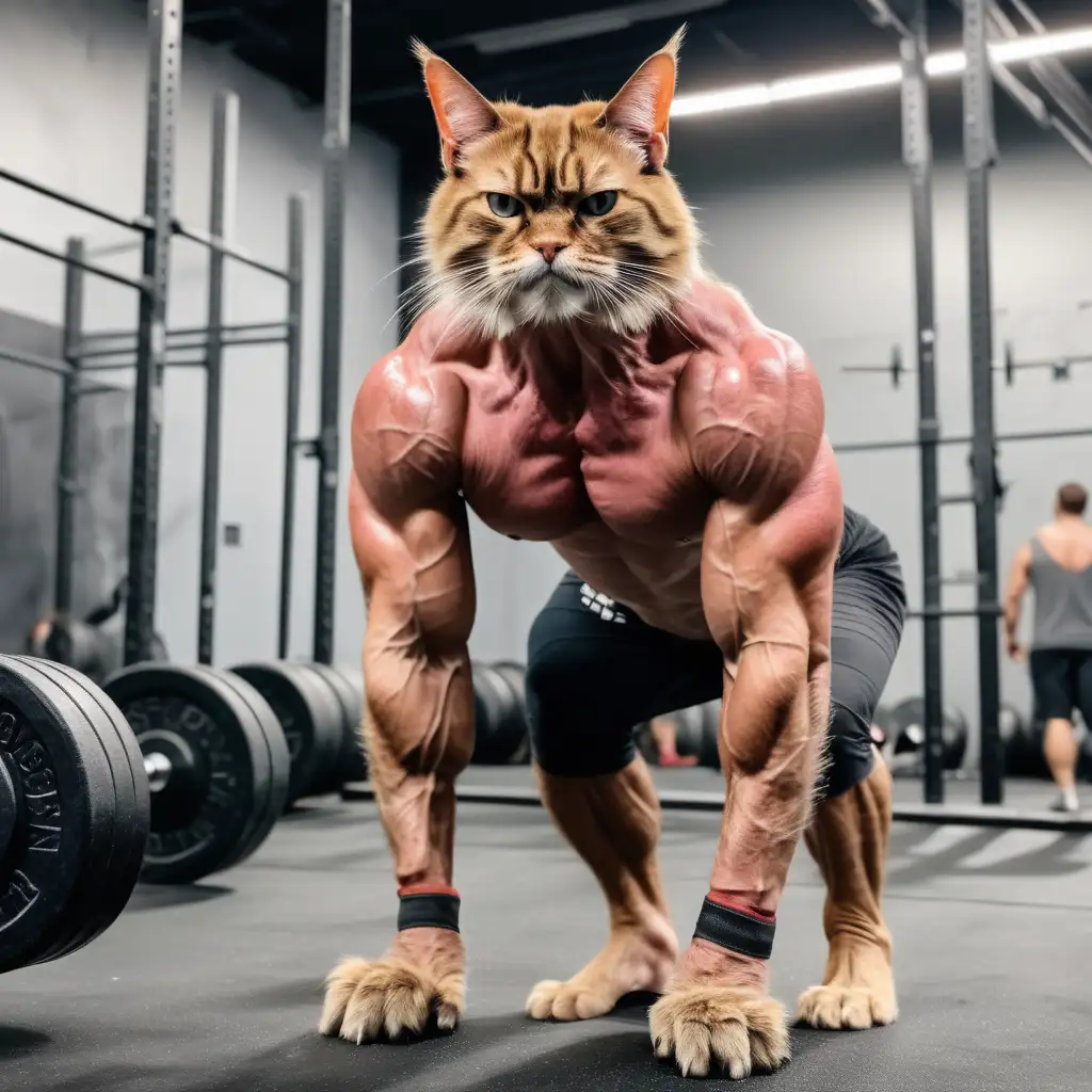 real life tomcat with muscles at the crossfit  gym looking intense

