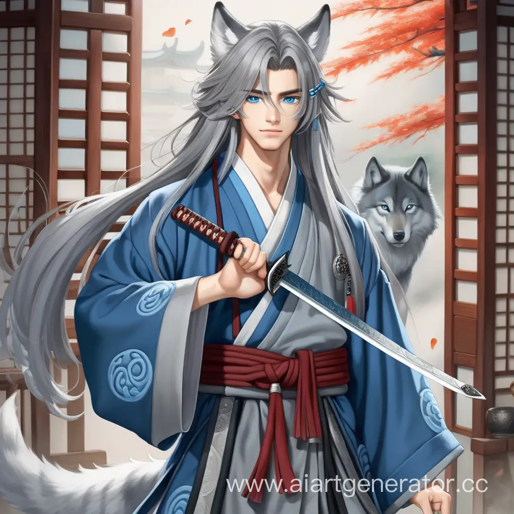 Elegant-19YearOld-Warrior-in-Gray-Hanfu-with-Sword-and-Fan