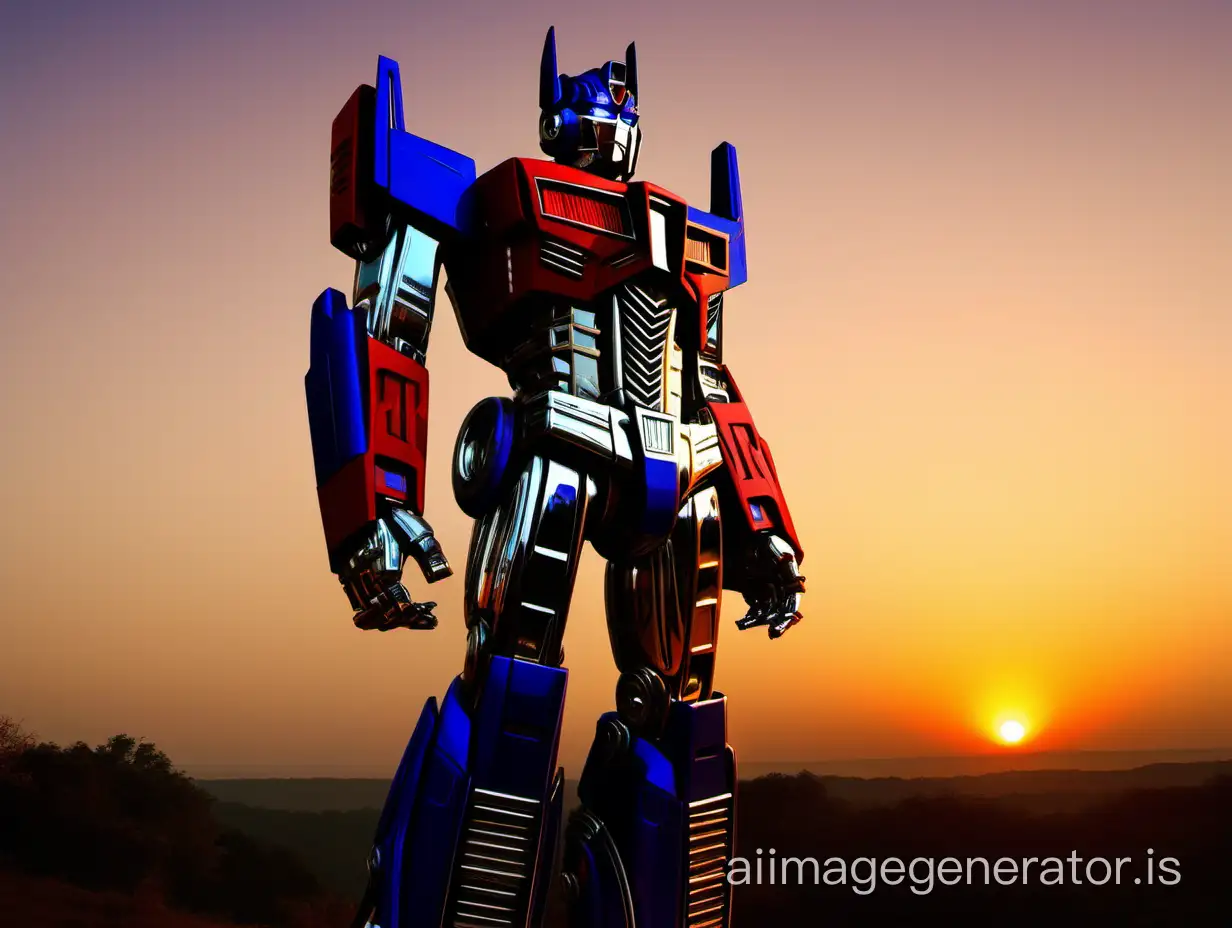 Optimus prime looking into sunset