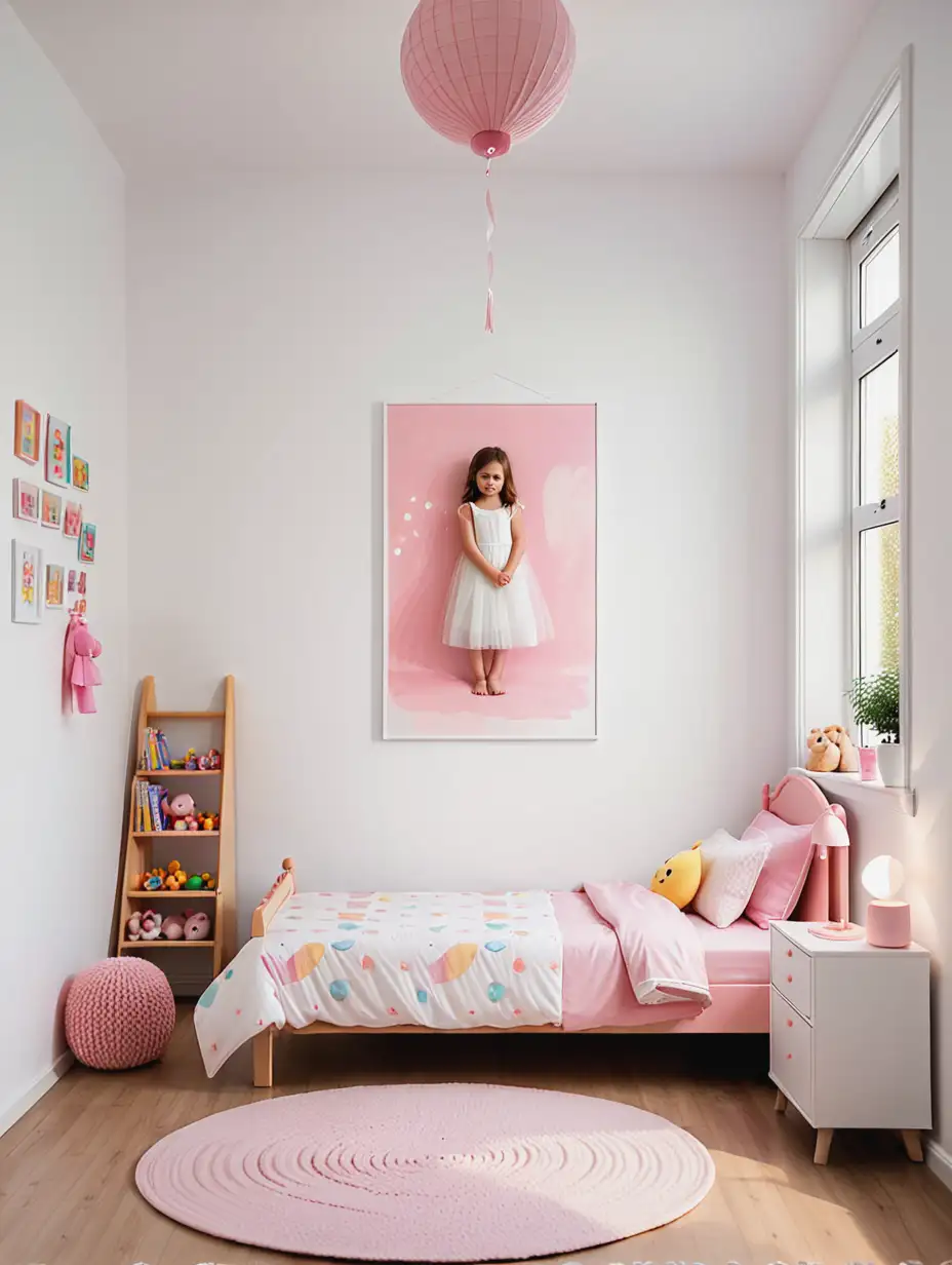 Girls Room Interior with White Wall Decor