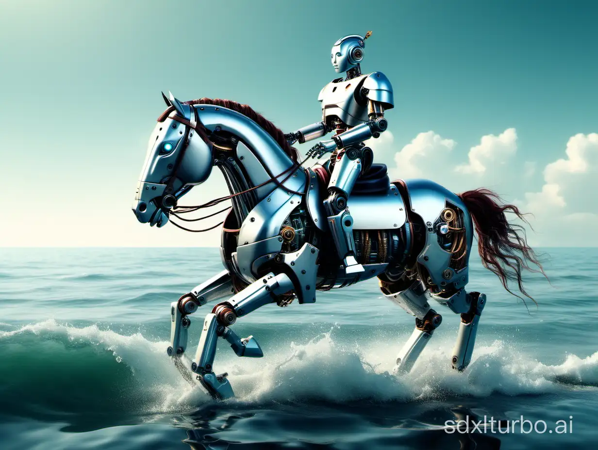 robot on a horse in the sea