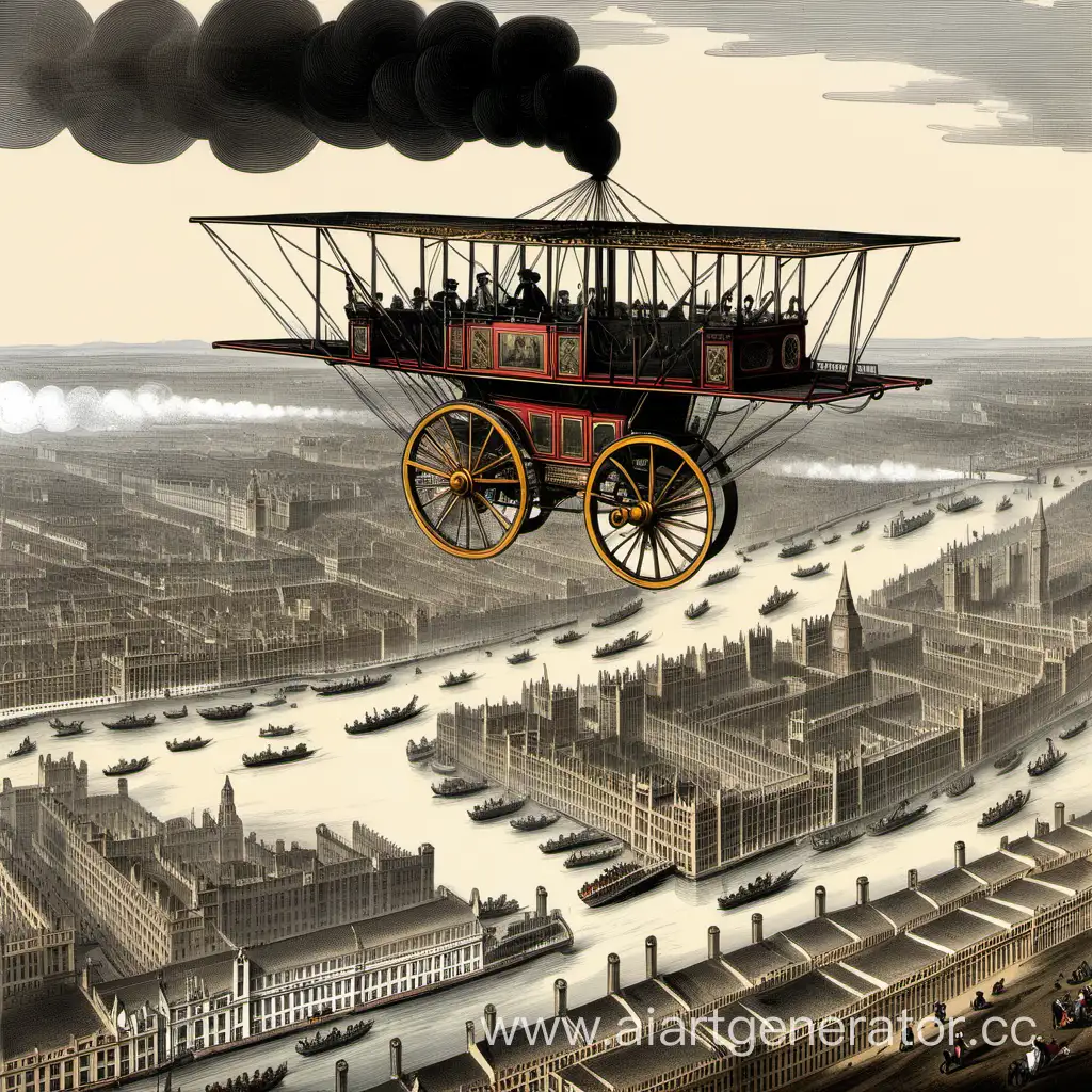 The aerial steam carriage Ariel over London in 1848