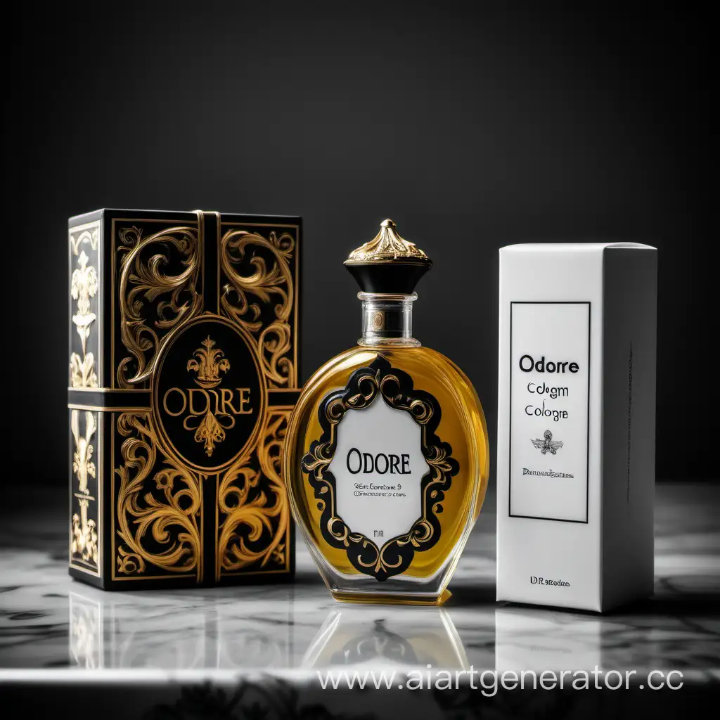 a bottle of ODORE  cologne sitting next to a box, a flemish Baroque by Demetrios Farmakopoulos, instagram contest winner, dau-al-set, dynamic composition, contest winner, feminine