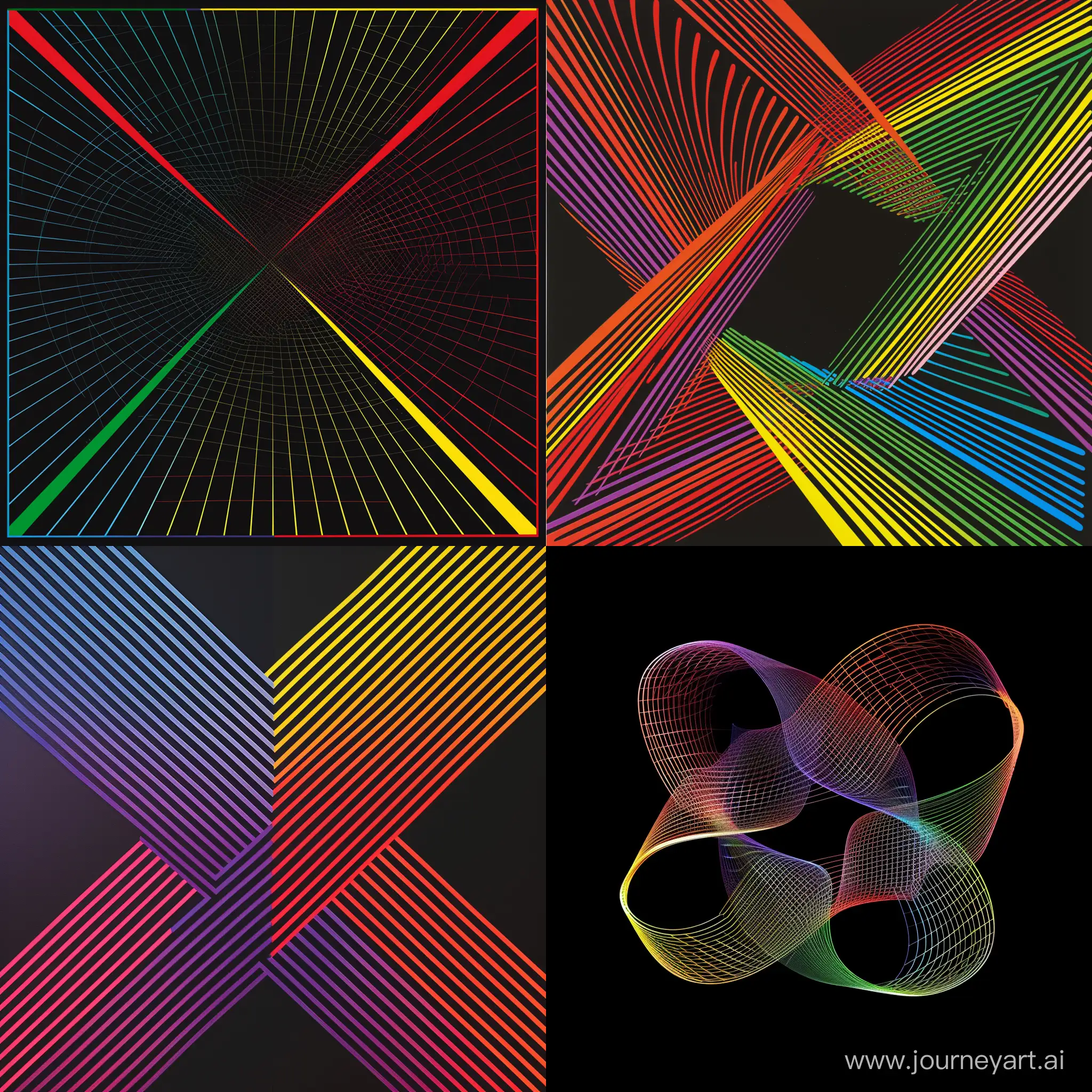 Four different colored lines intersecting in 3D space