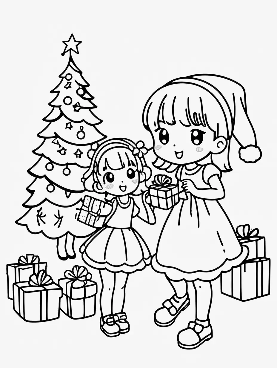 Joyful Christmas Celebration Santa Claus and Charming Girl with Gifts