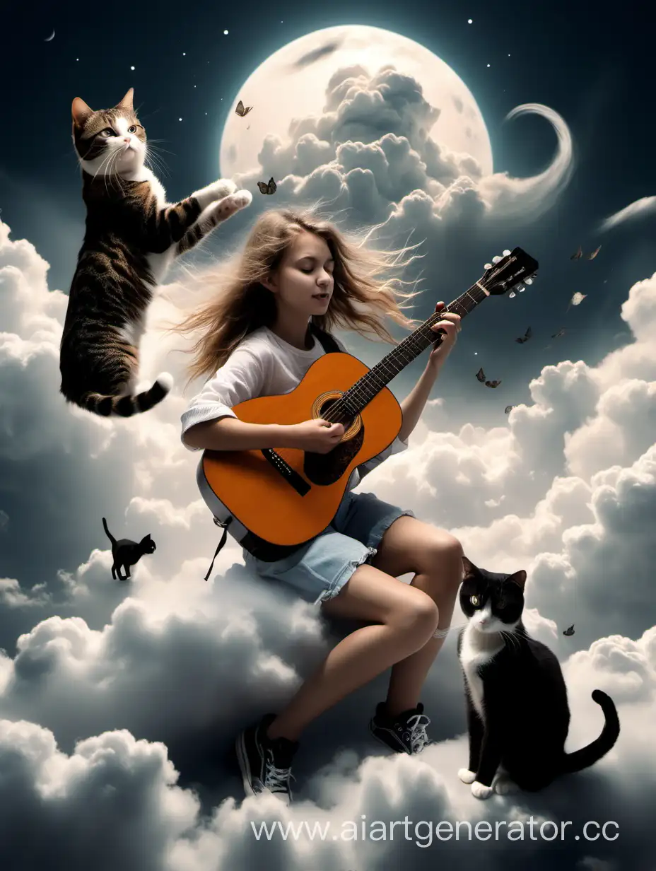 Enchanting-Cloudscape-Serenade-Girl-Playing-Guitar-with-Cat