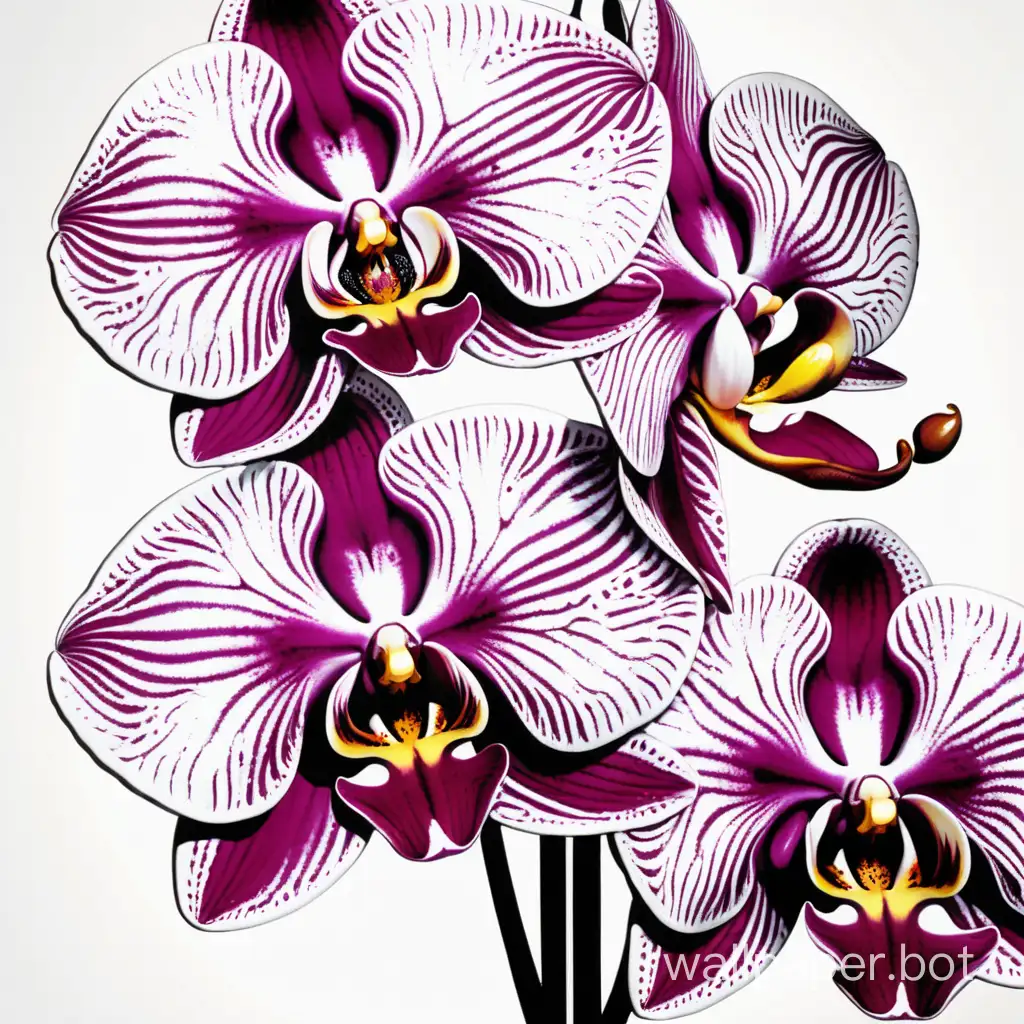 explosive orchids, pop art poster, ornamental, obey style, fluid painting, white background
