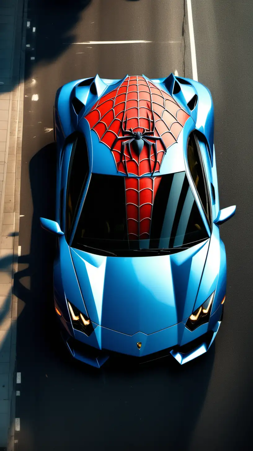 Realistic SpidermanThemed Lamborghini Striking TopView Shot of a Unique Supercar