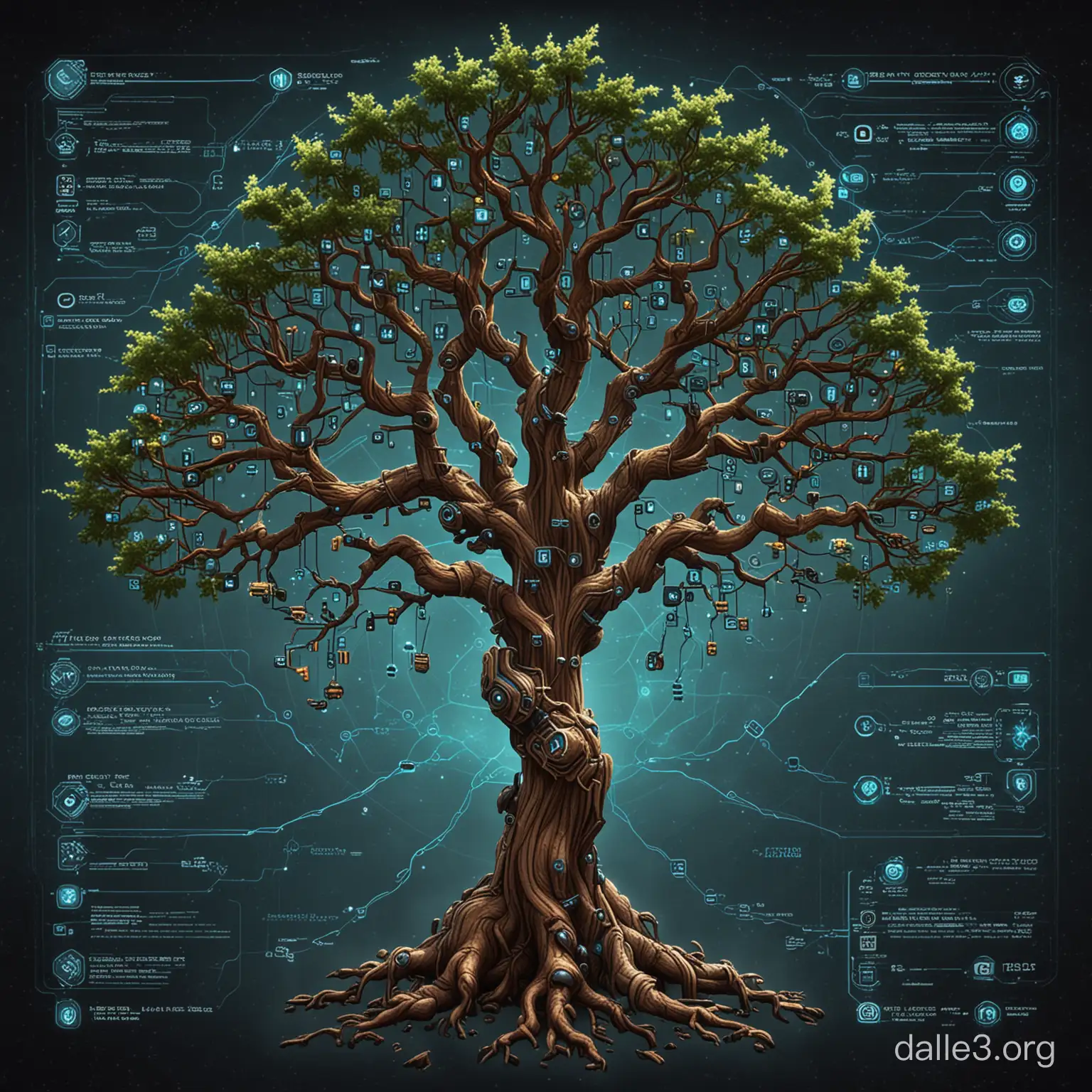 Digital art illustration in the style of a Starcraft/Starcraft 2 user interface, depicting a 'Tech Tree' for different 'life paths' or 'specializations.' The tech tree should show various branches representing different career paths, hobbies, relationships, and other aspects of life, with nodes unlocking new skills, abilities, and progression as you 'spec into' them. The overall aesthetic should be clean, futuristic, and evocative of classic RTS game UIs.