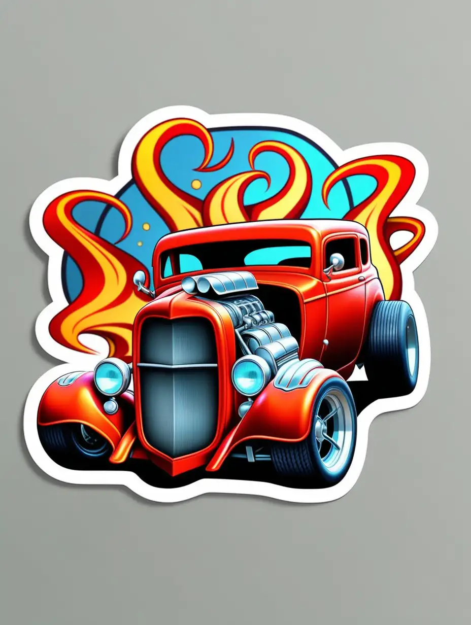 Vintage Hotrod Sticker with Flames and Speed Lines